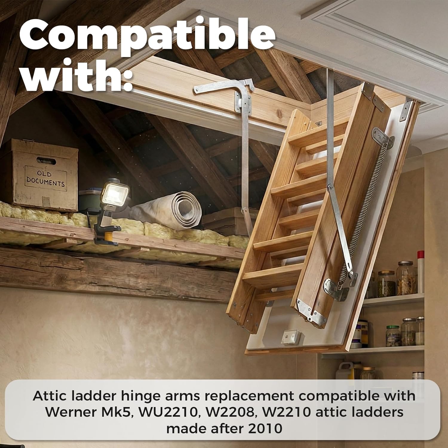 55-2 Attic Ladder Hinge Arms, Compatible with Werner Mk5, WU2210, W2208, W2210, Suitable for Werner Attic Ladders Manufactured After 2010, Heavy Duty Thick Galvanized Material