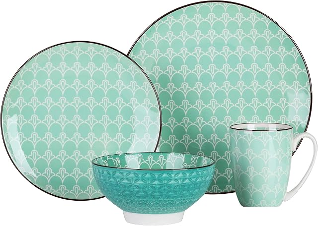 vancasso Tulipan zestaw zastawy stołowej, 4-częściowy porcelanowy zestaw obiadowy, ręcznie malowana, wielokolorowa mandala z talerzem obiadowym 27 cm, talerzem deserowym 19 cm, miską na płatki 14 cm i kubkiem 300 ml