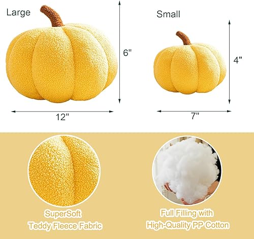 Miniatura 2 de Almohadas de calabaza, almohadas amarillas en forma de calabaza para decoración de habitación, forro polar de peluche de 4 x 7 pulgadas, almohada de