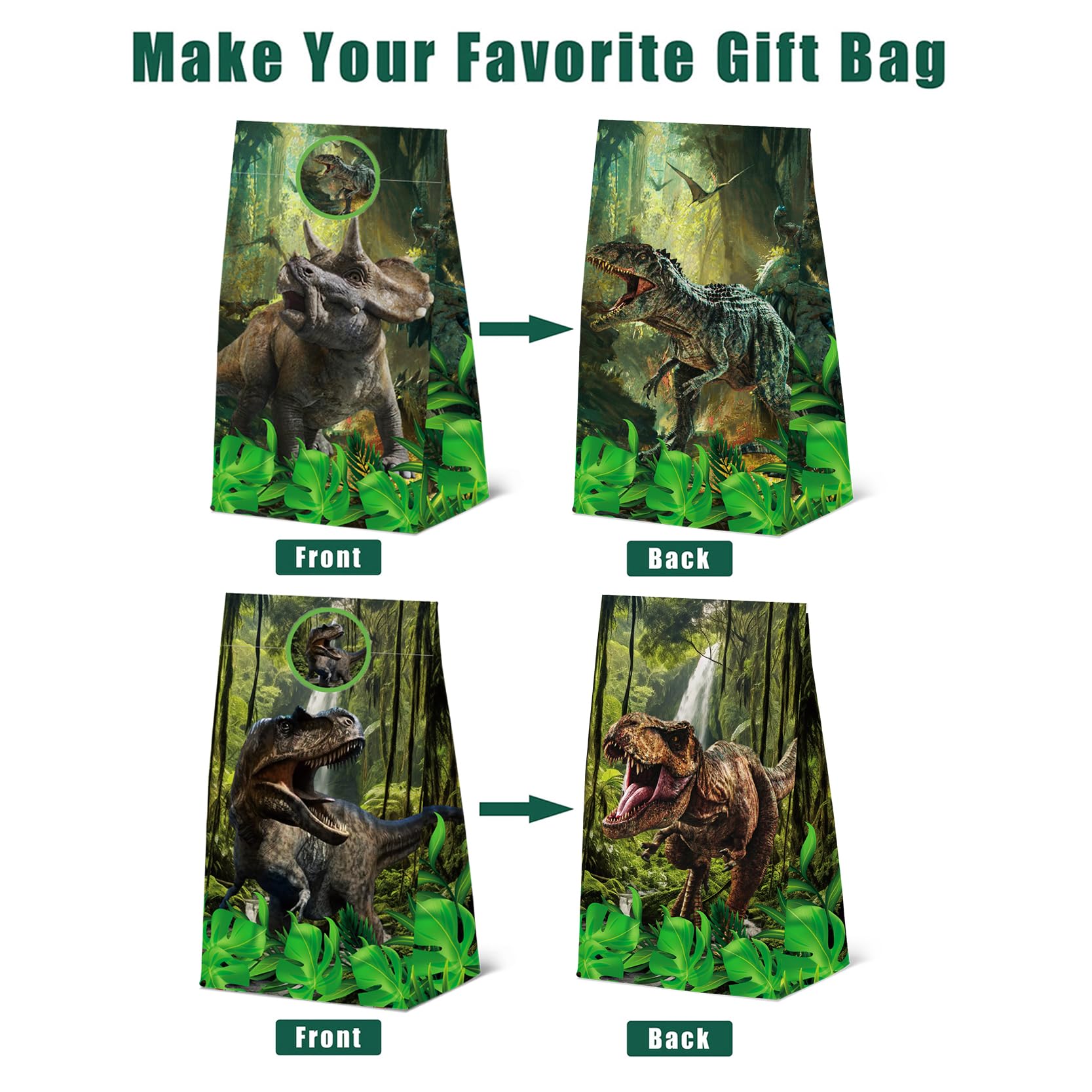 24 Pcs Jurassic Dinosaur Paper Bags with Stickers,Dino Birthday Themed Party Favor Bags Gift Bags,Dinosaur Themed Birthday Party Decor Supplies, 4 Designs(24pcs-Dinosaurbags)