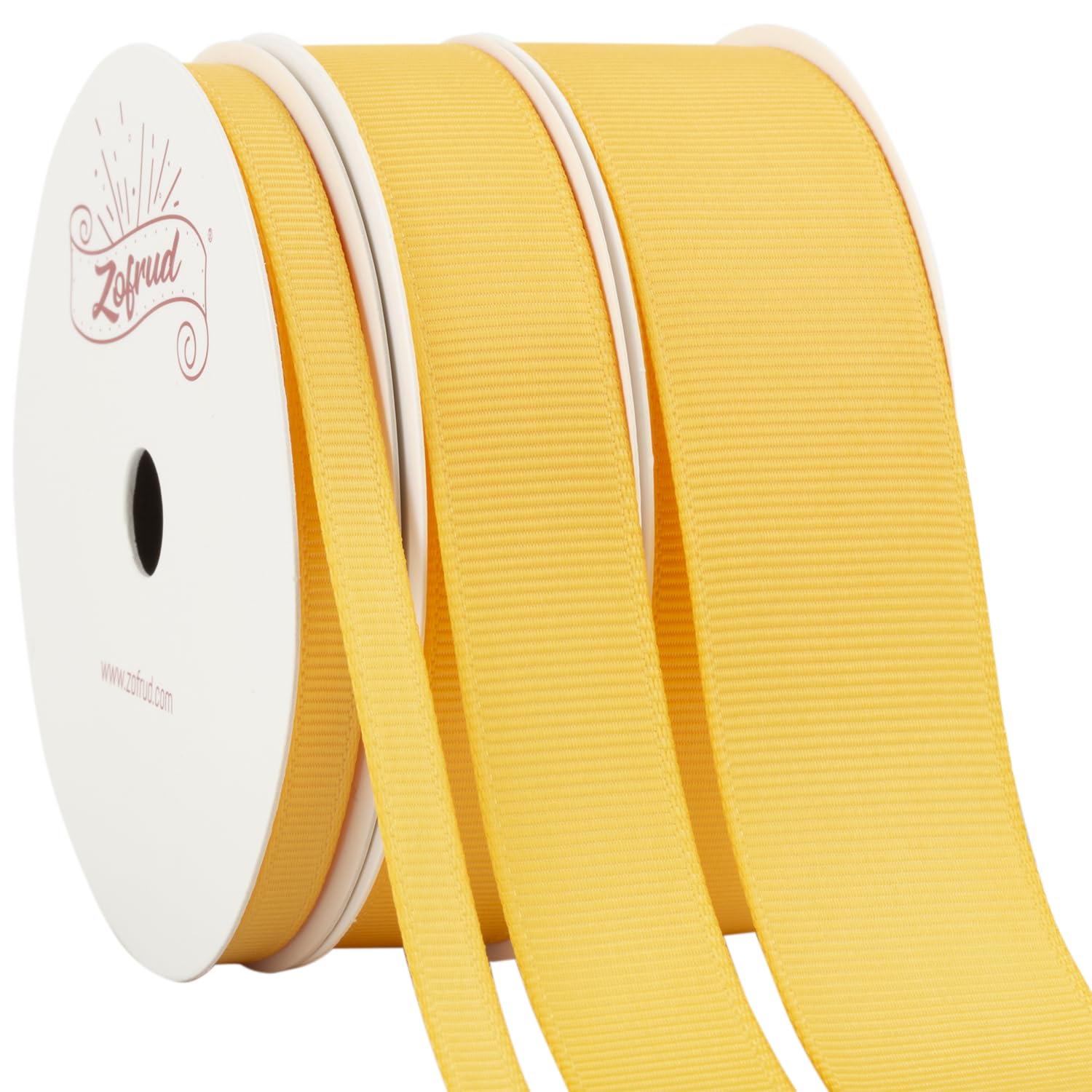 Zofrud 3 Rolls Yellow Gold Grosgrain Ribbon Pack 1/4" x 10Yds, 5/8" x 10Yds, 1" x 10Yds, 30 Yards Total - Ideal for Sewing, Wedding Decoration, Crafts