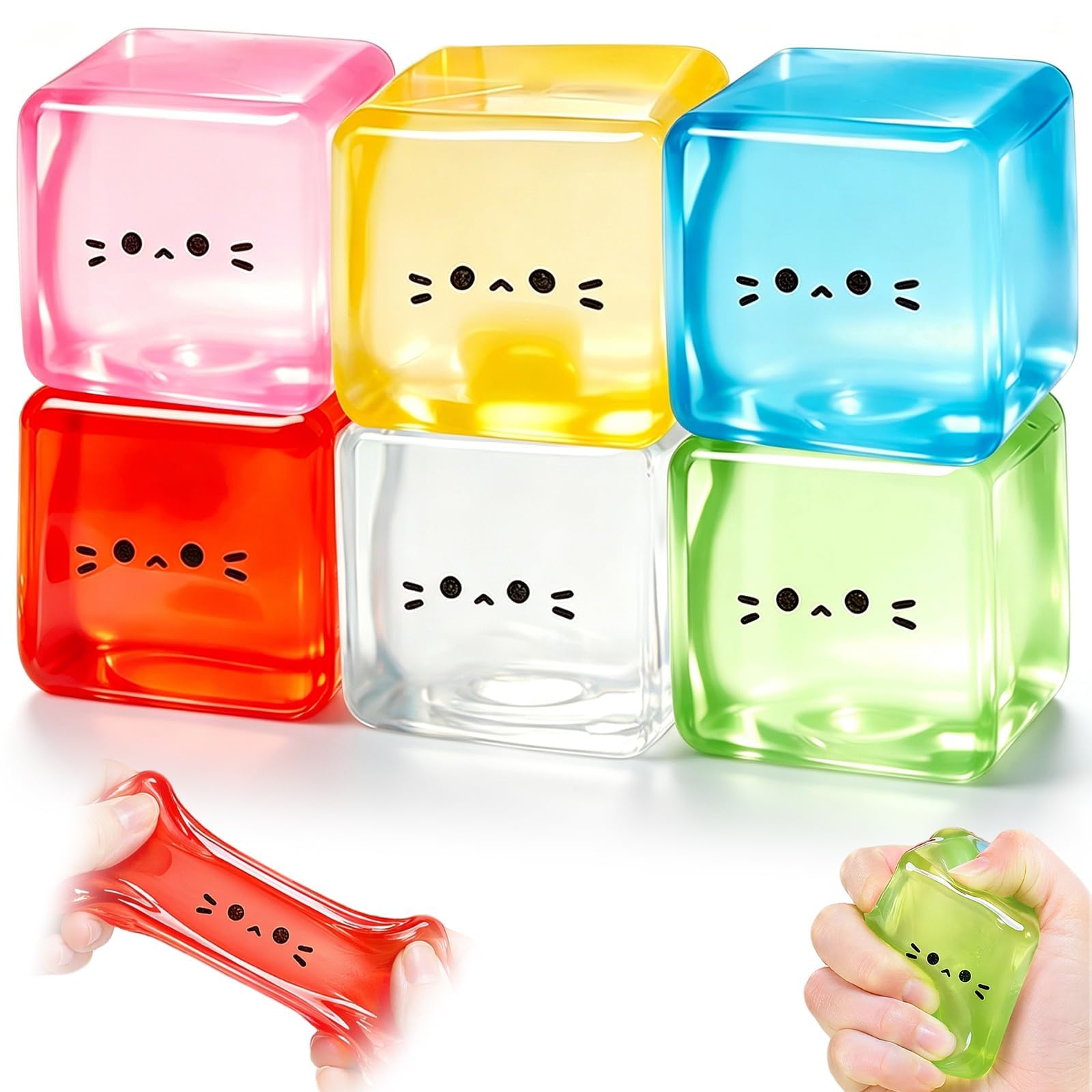 Dandin Squishy Cube Cat Expressions Fidget Toys 6 Pcs