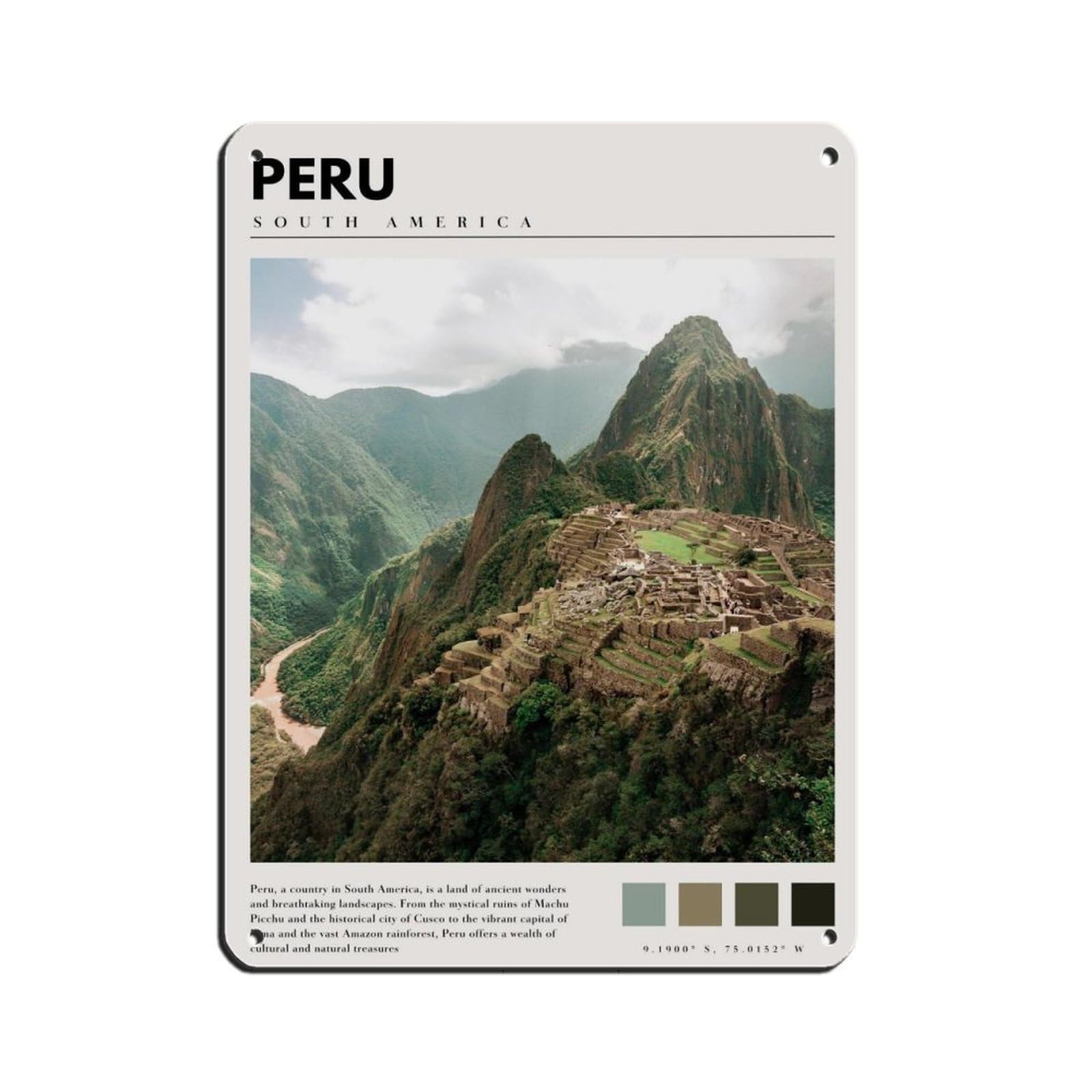 Machu Picchu Poster Peru Art Tin Sign Vintage Metal Pub Club Cafe Bar Home Wall Art Decoration Poster Retro 12x16inch(30x40cm)
