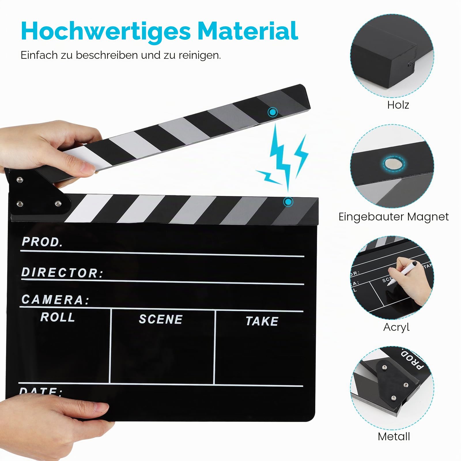 Filmregisseur Schindelplatte, Schiefer Fotografie, Video, TV Cut Action Szene Acryl Klöppel Board Requisiten mit einem magnetischen Tafelradierer, zwei benutzerdefinierten Stiften,