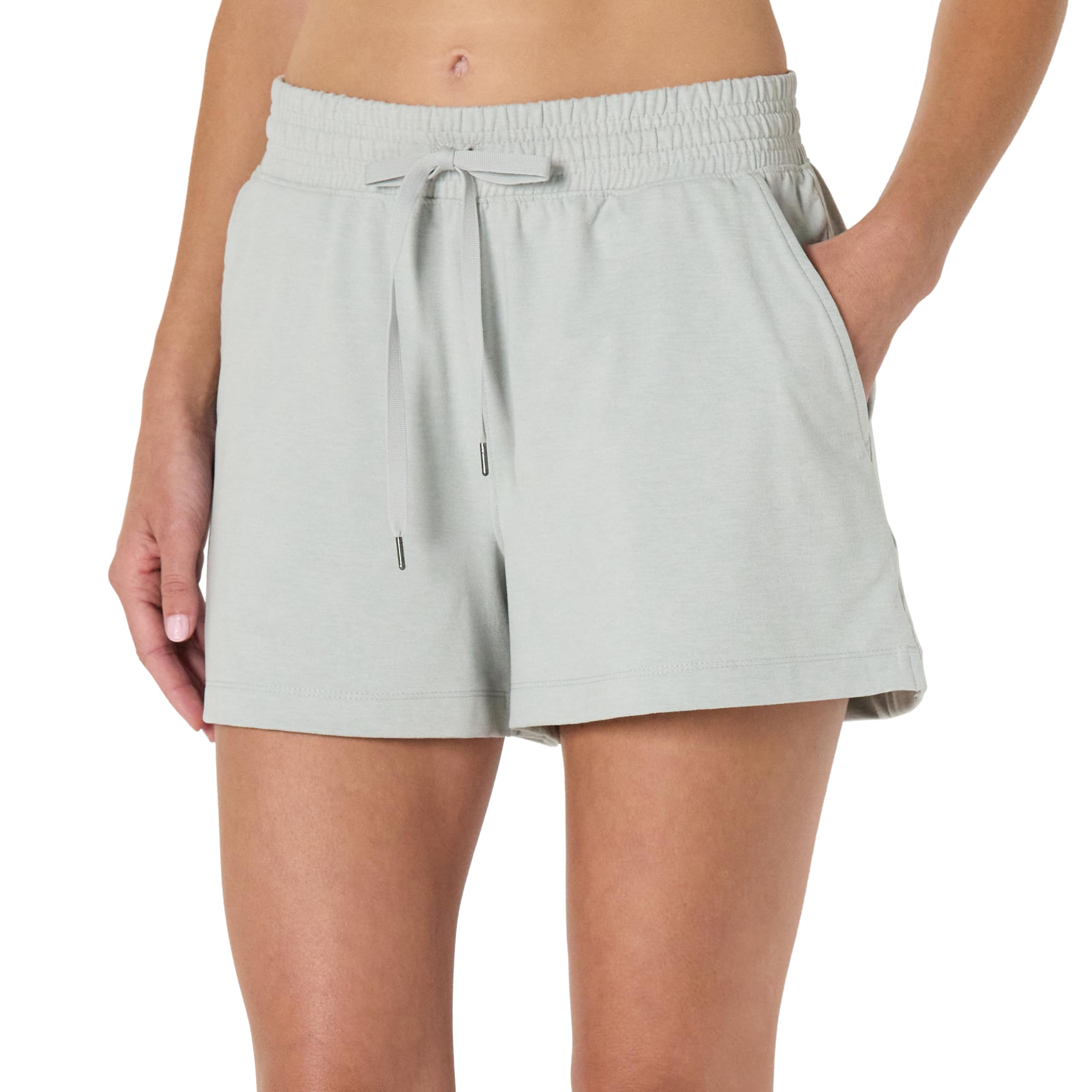 Amazon Essentials Women's Athletic Soft Performance Lightweight Stretch Workout Gym Sweat Shorts, Dove Space Dye, L