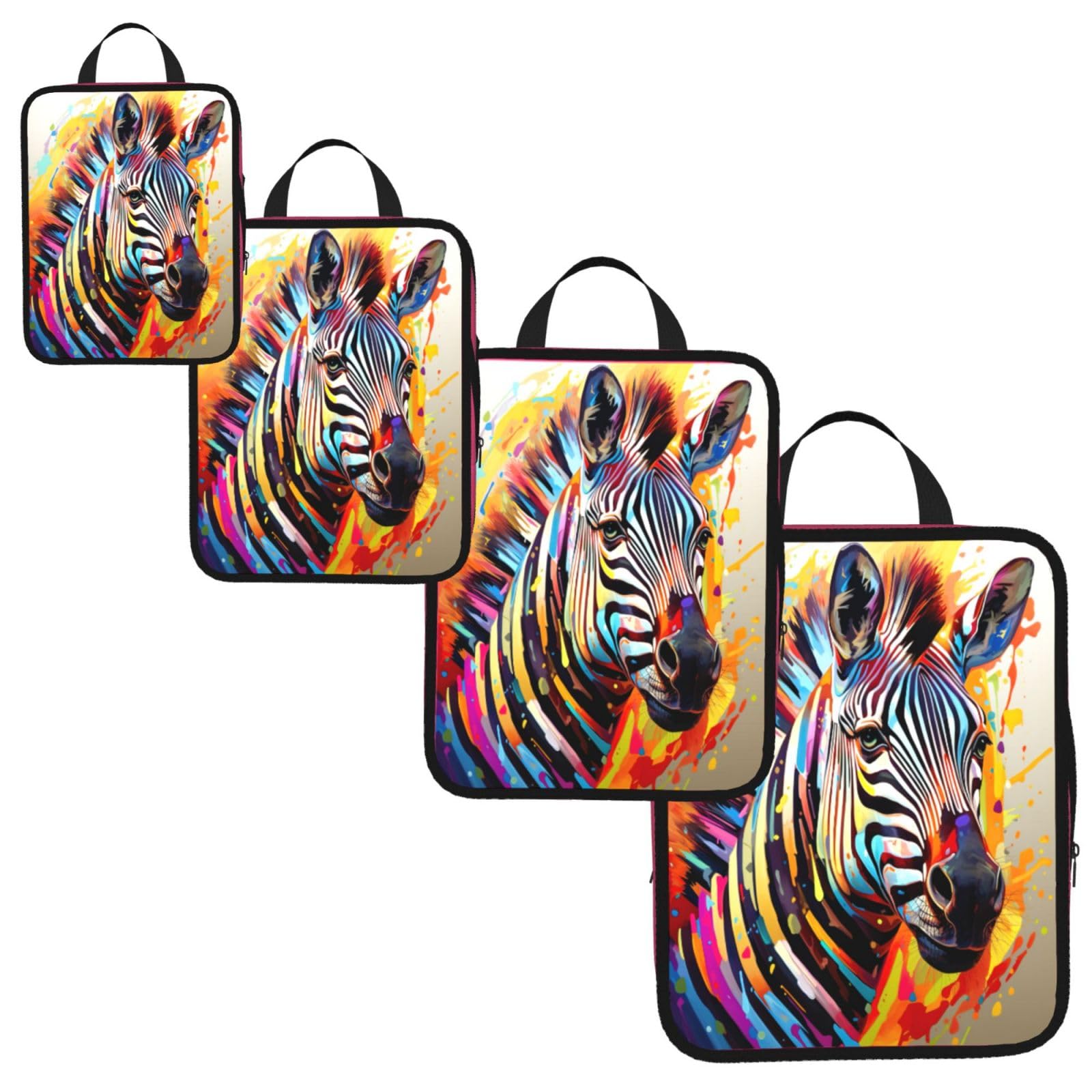 Abstract Animal Zebra Print 4 Set Compression Packing Cubes for Suitcases,Expandable Storage Bag Organizers