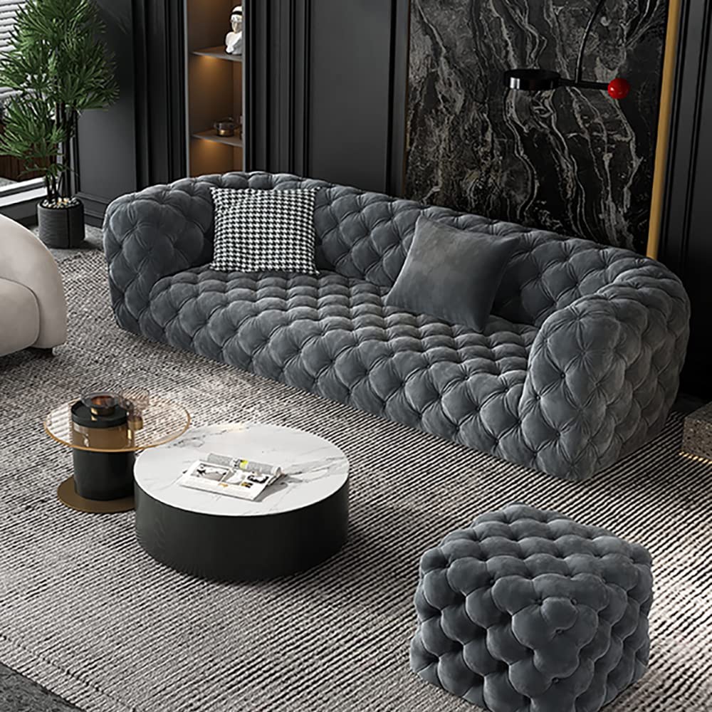 JD Velvet Sofa Set Tufted Sectional Combination Sofa Living Room Grey (Love-Seat Sofa 1.65m)