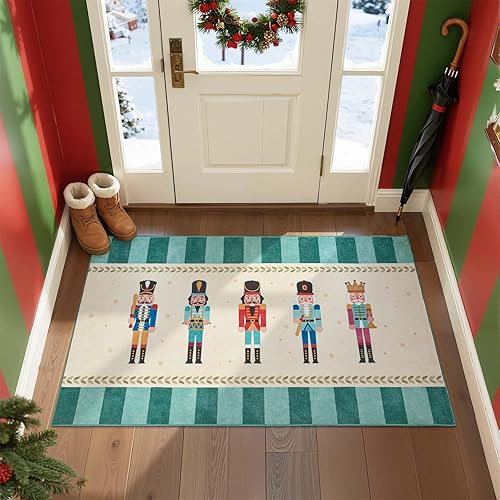 Miniatura 8 de jinchan Alfombra de pasillo de Navidad de 2 x 7 pies, color verde, alfombra de pasillo verde para árbol de Navidad, alfombra lavable, alfombra