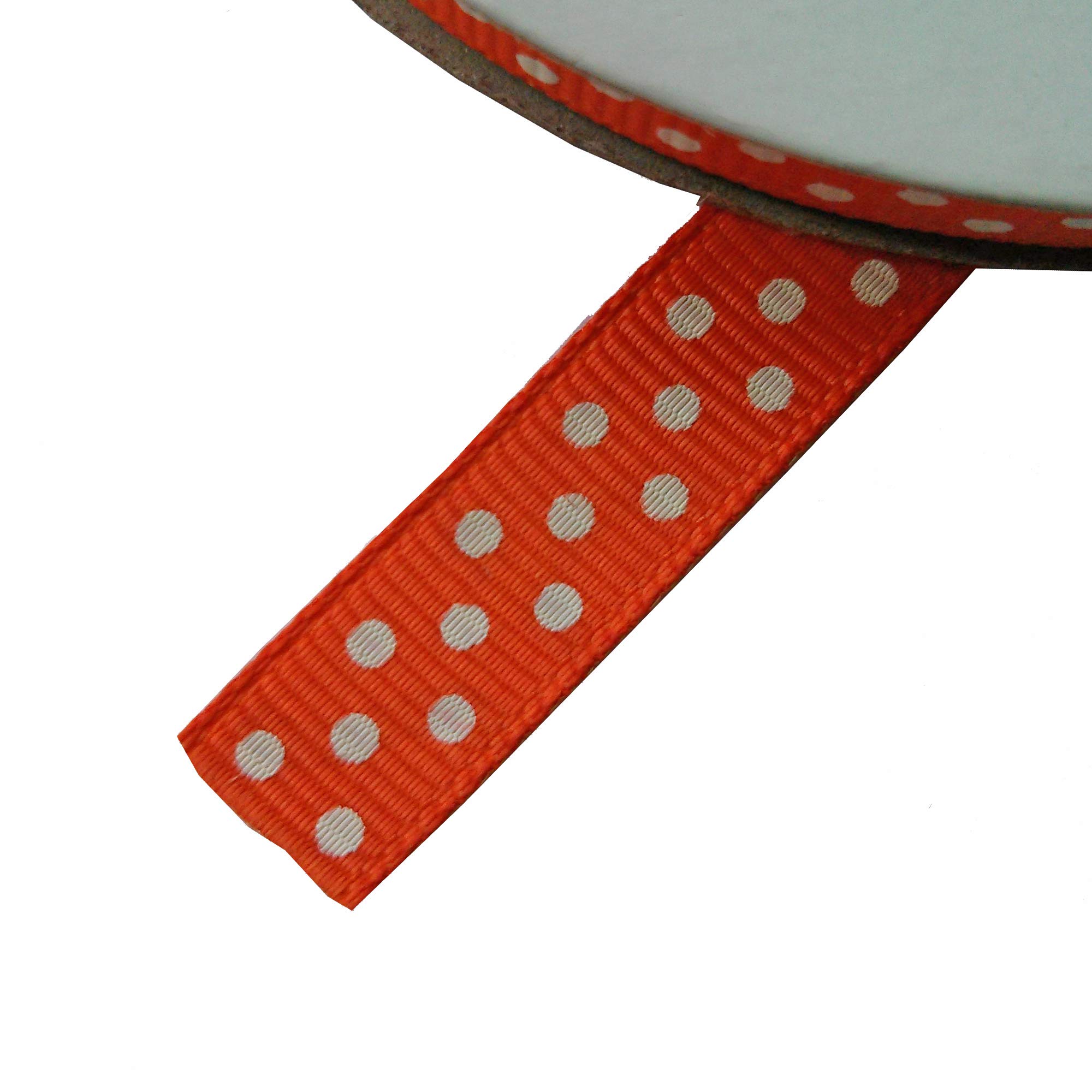 Wrappings And Bows Orange Polka Dot Grosgrain Ribbon 10Mm Wide X 25 Metre Reel