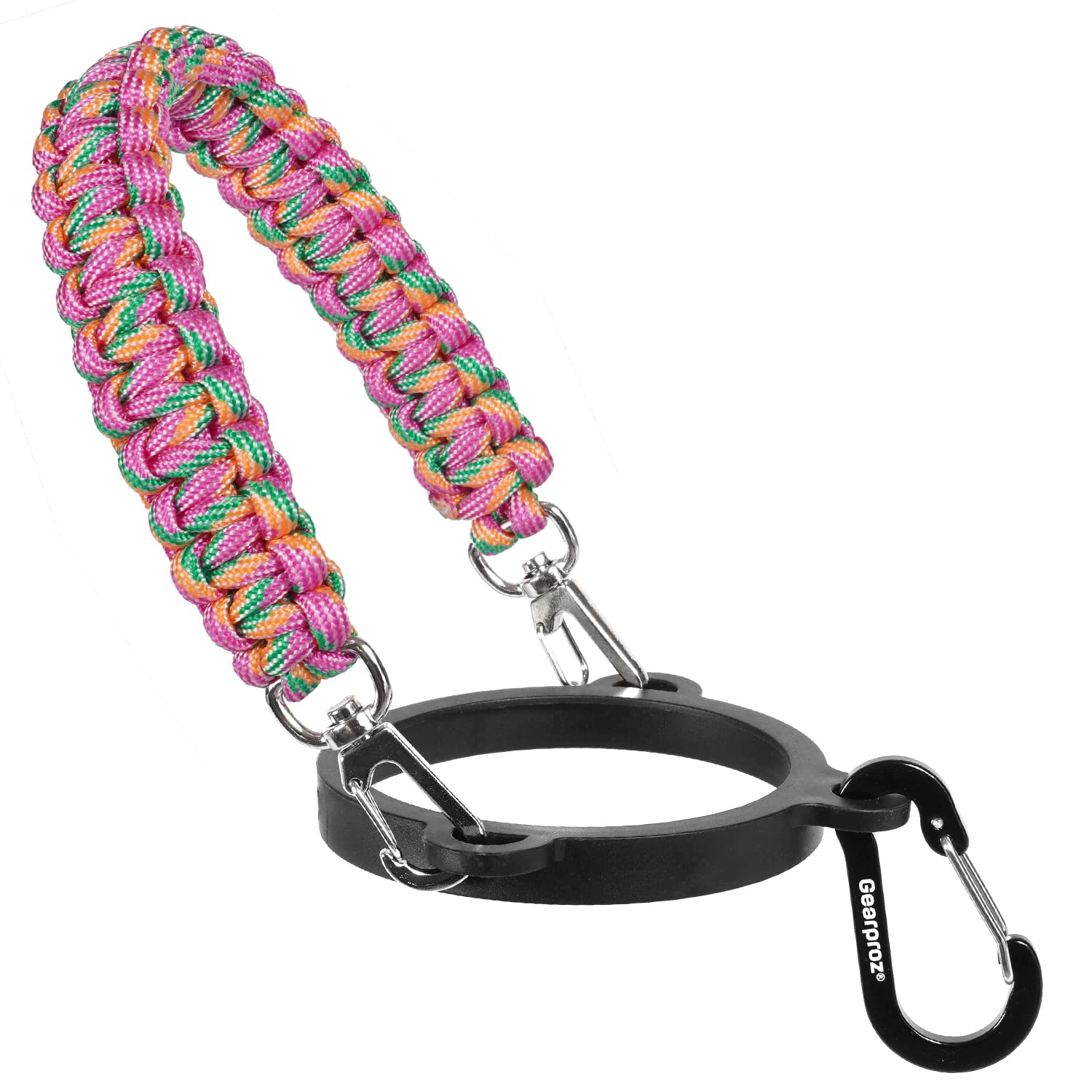 Gearproz HydroCord 2.0 Handle with Wide Mouth Ring and Carabiner, Compatible with 12-40 oz Water Bottles, Hydroflask 1.0, Iron Flask, Thermoflask, NOT