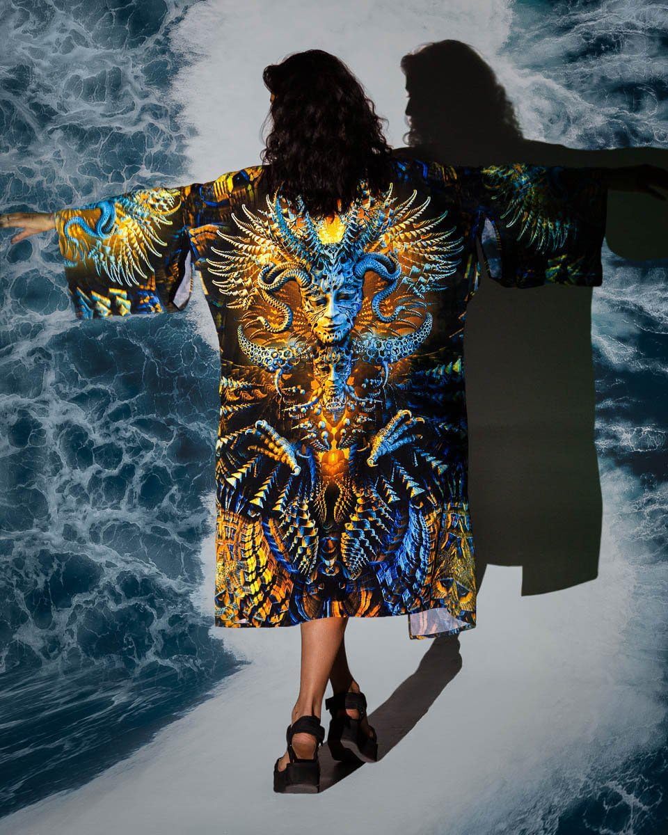 Mystic Mind Unisex Kimono - Festival-Goers Lightweight Psychedelic Kimono, One Size Fits Most, UV Reactive