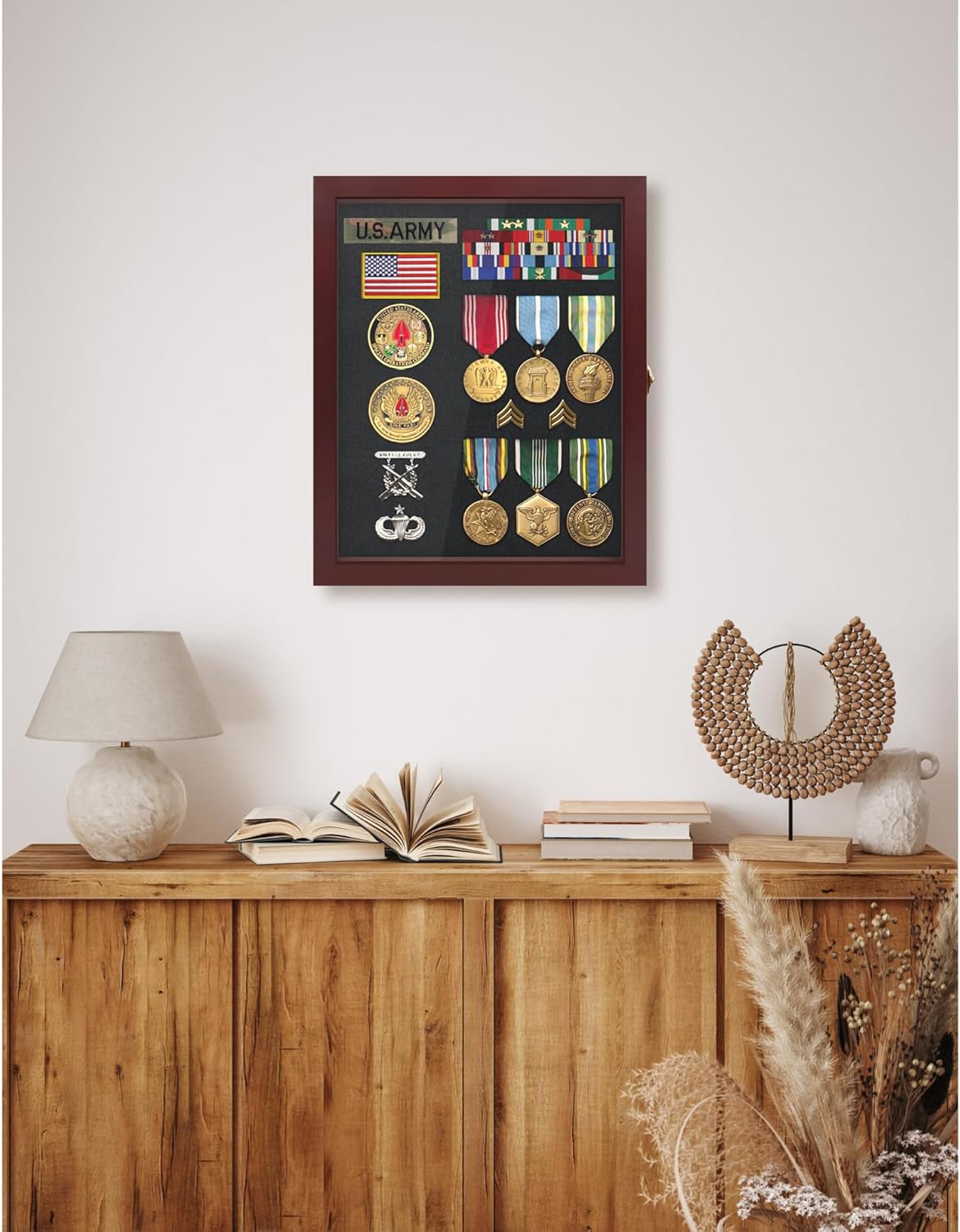 11x14 Pin Display Case with UV Protection Acrylic Door – Military Medal Display Frame for Pins, Beach Tags, Jewelry, Insignia, Ribbons, Patches & Sports Pins (Mahogany, 11 x 14 - Pack of 1)