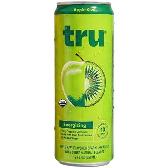 Tru Organic Energy Drink, Apple Kiwi, Caffeinated Sparkling Water, 12 Fl Oz