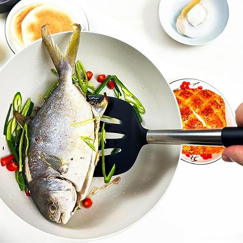 Miniatura 5 de Juego de 2 espátulas de silicona (sólido + espátula ranurada)  Alta resistencia al calor, libre de BPA, antiadherente, seguro para peces,