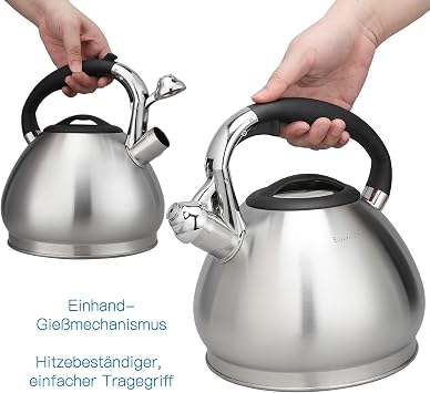 Easyworkz Kettle Induction Whistling Kettle Made of Stainless Steel 3.0 L Tea Kettle for All Hobs Whistling Kettle with Heat Resistant and Non-Slip Handle Kettle for Tea Coffee