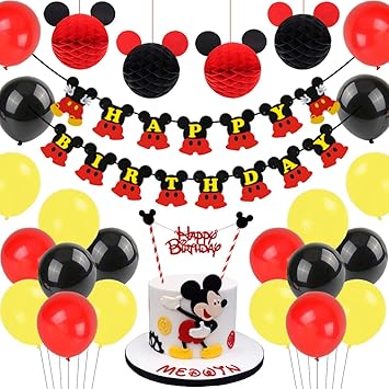 Amazon Co Jp ミッキー誕生日 パーティー飾り付け ディズニー ミニー ハニカムボール ケーキトッパー バナー バルーン 男の子 可愛い イエロー レッド ブラック おもちゃ