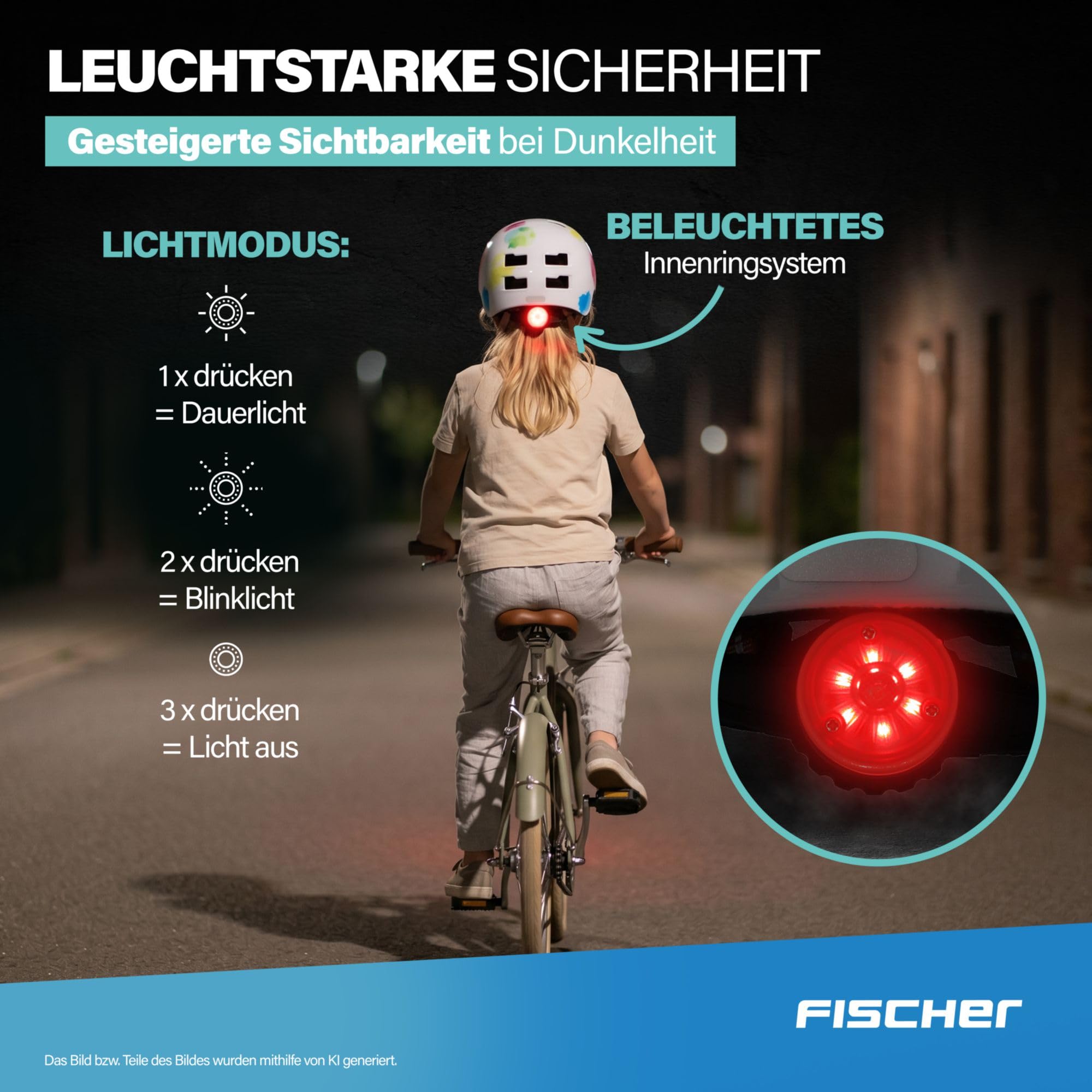 FISCHER BMX kask rowerowy, kask rowerowy Dirt Bike Plus Splash, XS/S, 48-54 cm, kolorowy, z wbudowanym tylnym światłem LED