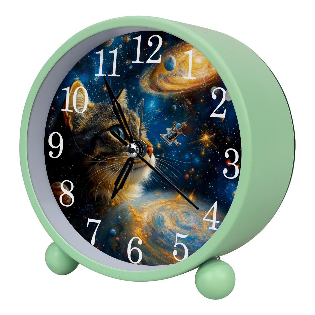 Luoweisi Alarm Clock Galaxy Cat Planet, Silent Non-Ticking with Night Light