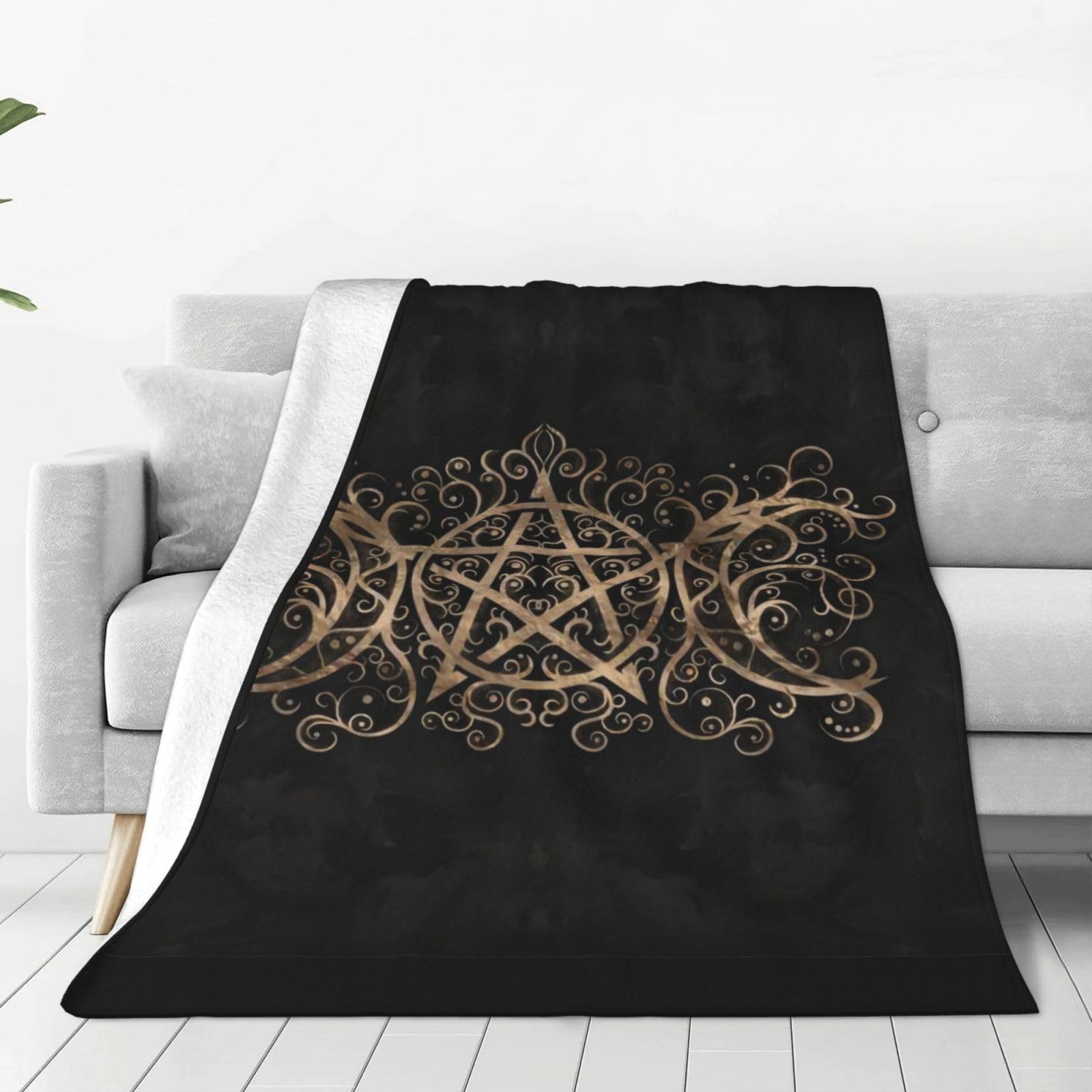 asbwuo Triple Moon Goddess Pentagram Wiccan Throw Blanket,Lightweight Soft Flannel Blankets for Bed,Sofa,Couch,Camping for All Season