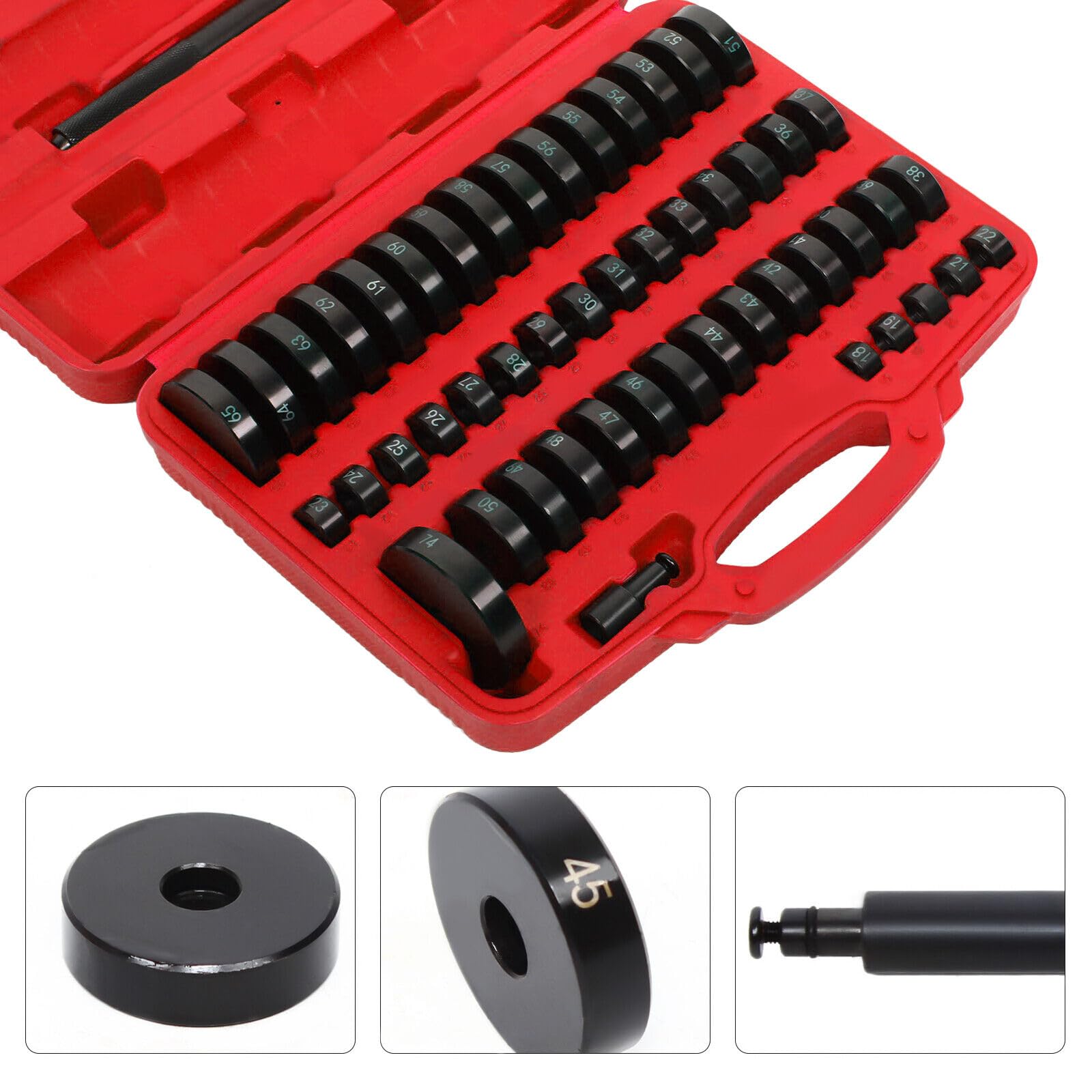 51 Kit de extracción de cojinete de automóviles de herramientas de prensa propulsor de conchas montaje y desmontaje Anillos pieza de presión 18 a 65 mm