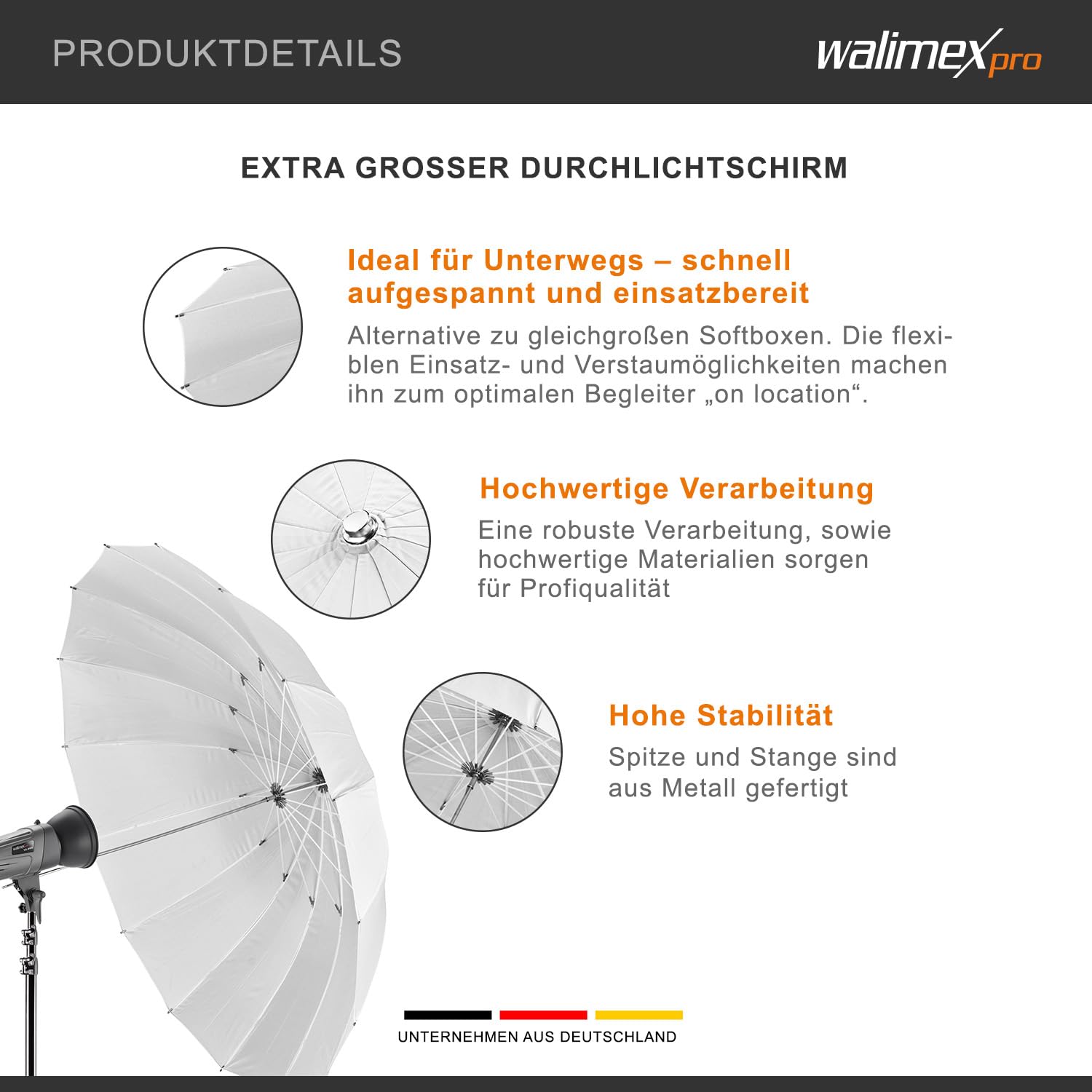 Walimex Parapluie translucide, 180 cm blanc