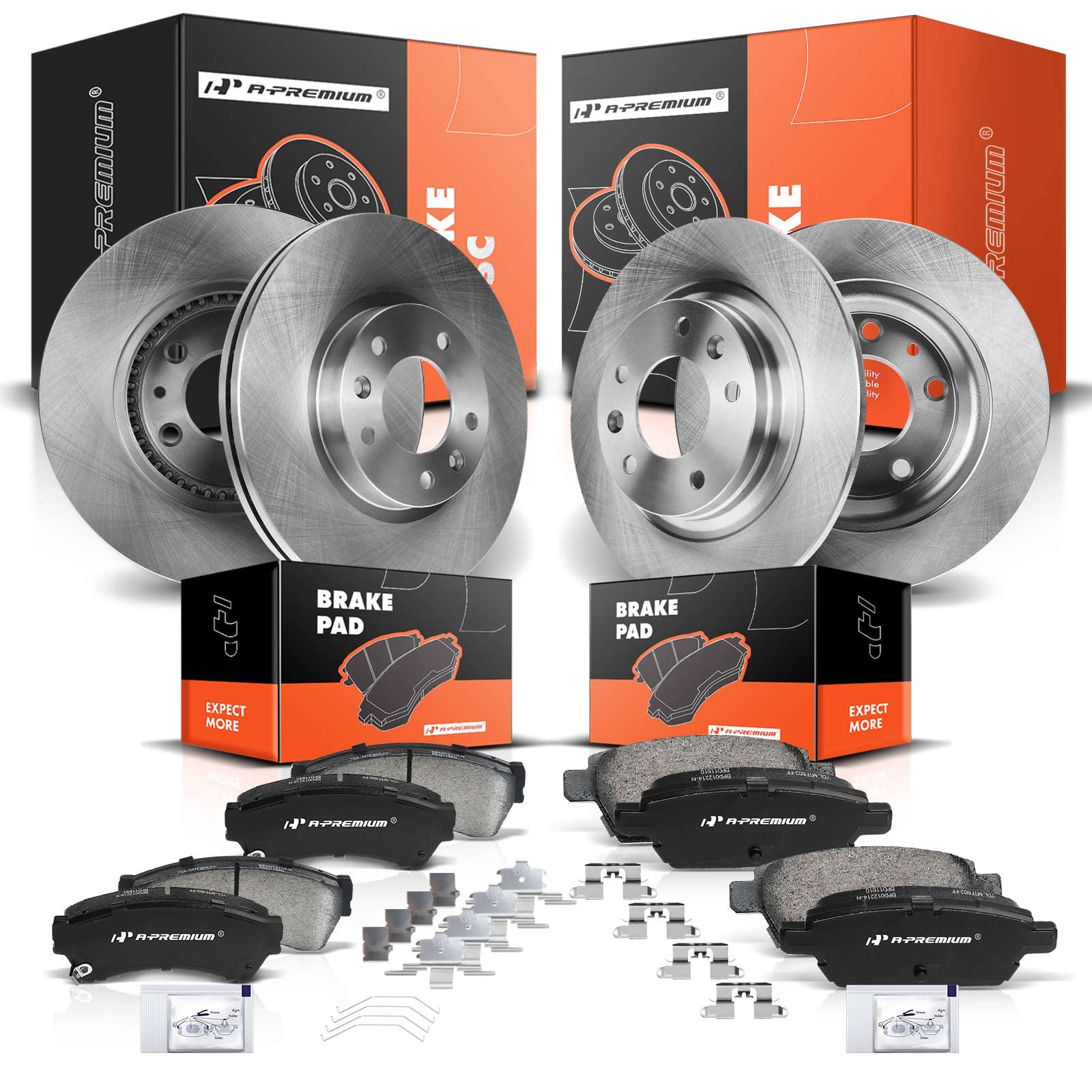 a-premium front vented & rear solid disc brake rotors + ceramic pads kit compatible with select ford, lincoln, mazda and mercury models - fusion 06-11, mkz 07-11, zephyr 06, 6 06-13, milan 06-11