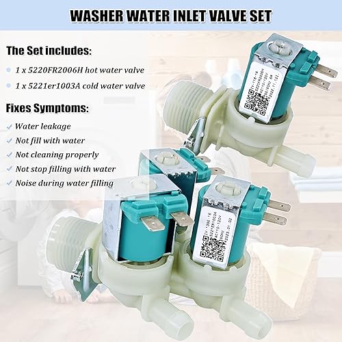 Miniatura 2 de 5221ER1003A y 5220FR2006H Juego de válvulas de entrada de agua para lavadora, piezas de repuesto de conjunto de válvula de agua de lavadora