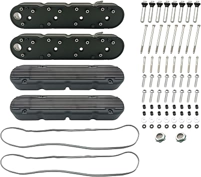 2 pieces Black LS Valve Coil Cover with Valve Cover Gasket Set Kit for All LS Engines Using LS1 LS2 LS3 LS6 LS7 Or Similar Coils With Spacing 72mm Bolt Spacing 241-182