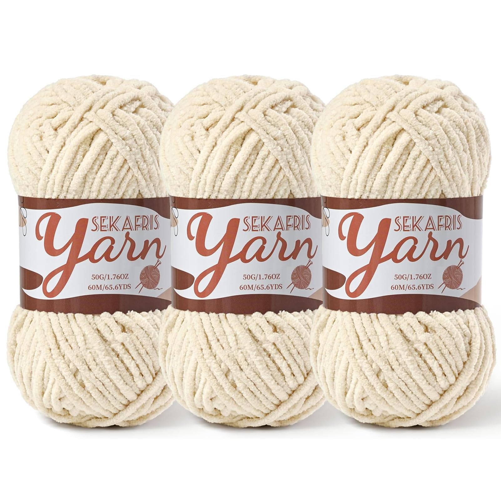 Chenille Yarn for Crocheting Crochet Beige Yarn 3 Pack