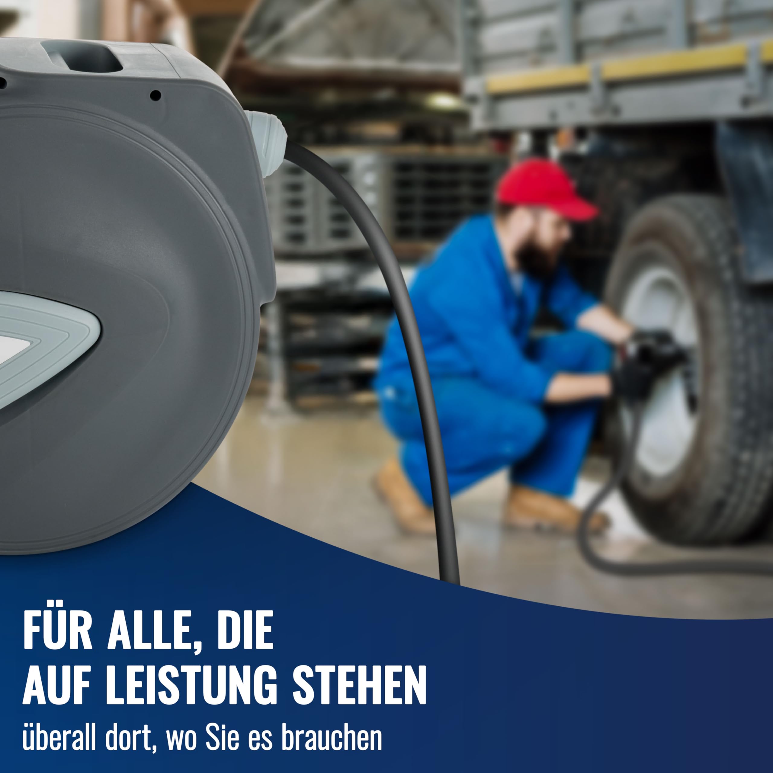 Poppstar Druckluftschlauchtrommel (Schlauch: 10m + 1m, Innendurchmesser 5/16"(8x12mm), 3/8"BSPT), Schlauchtrommel mit Automatik Aufroller für Druckluft Schlauch Grau