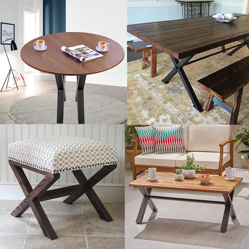 Fayelong Lot de 2 pieds de table industriels en acier X-Frame - Hauteur 70 cm x largeur 50 cm - Noir - Capacité de 200 kg - Facile à assembler