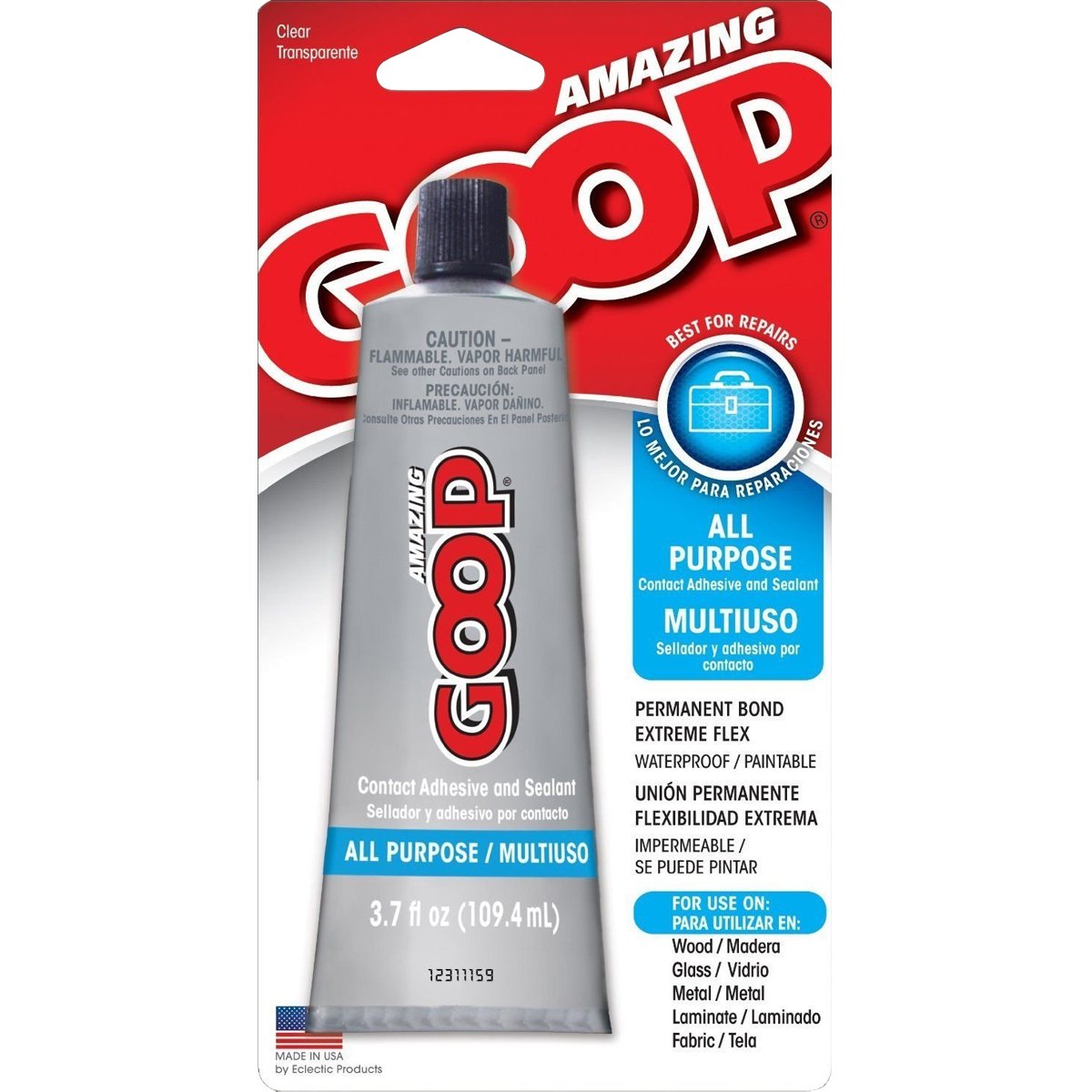 Clear 3.7 oz. All-Purpose Adhesive, 24 to 72 hr. Curing Time, 1 EA 140211