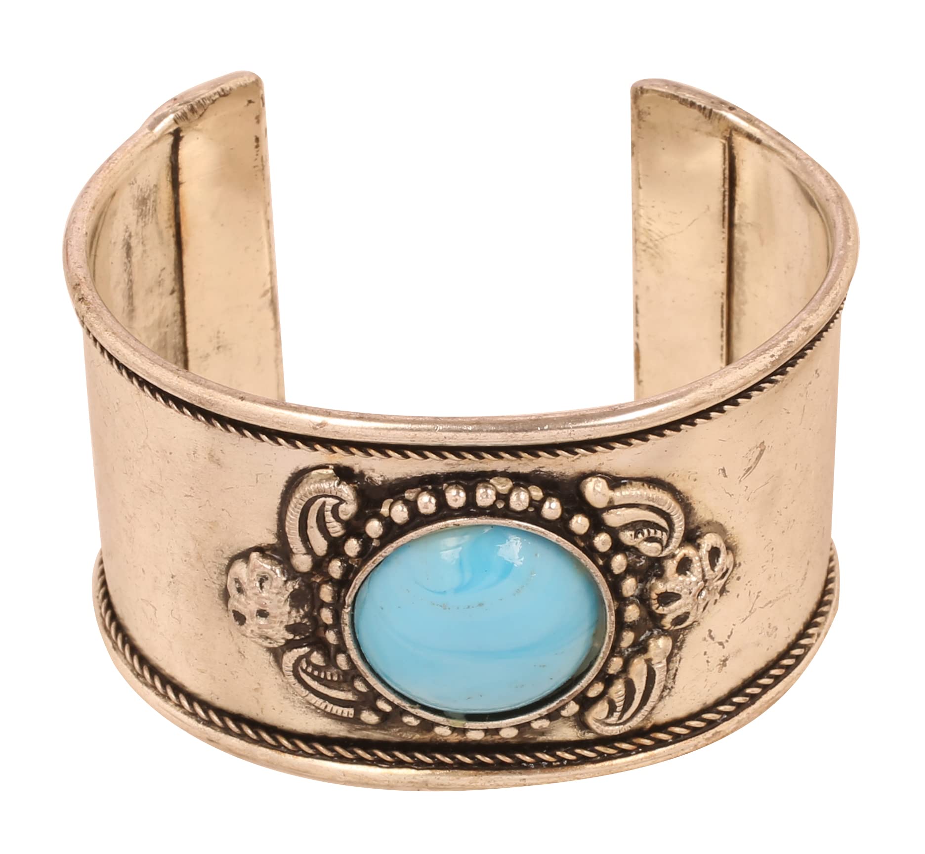 Touchstone Indian Bollywood Desire Brass Base Exotic Workmanship Free Size Cuff Bracelet in Antique Gold Or White Or Copper Tone for Women.