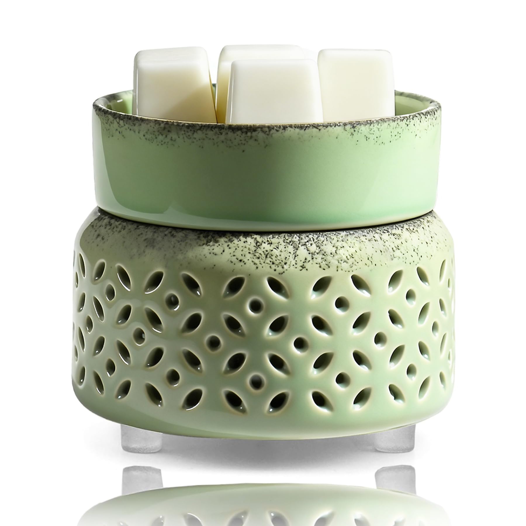 Mint Green Ceramic Wax Melt Burner Electric, Scented Candle Warmer with Dimmer Night Light, Safe Flameless Oil Burner for Essential Oils & Aromatherapy, UK Home Gift for Living Room & Bedroom