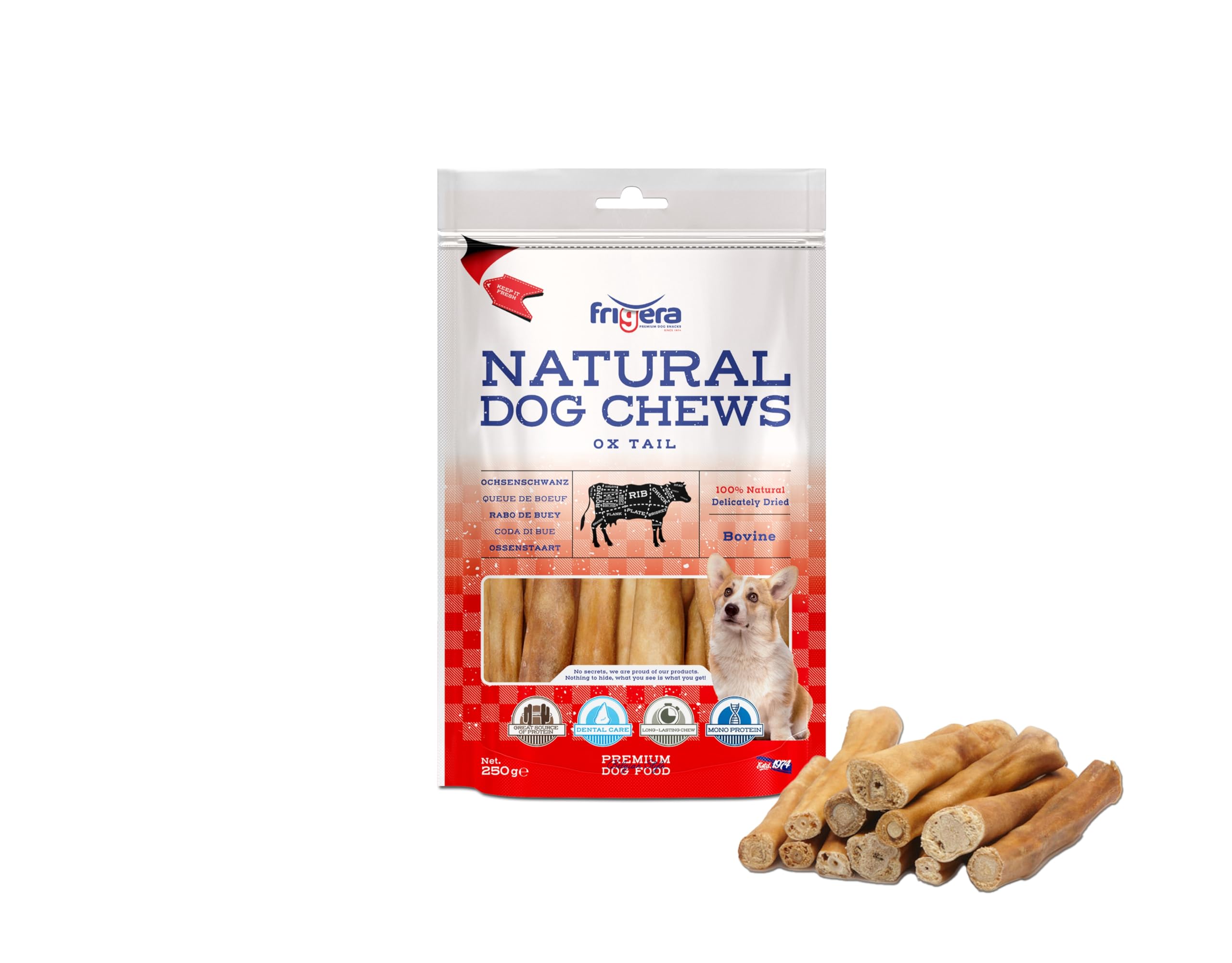 Frigera Ochsenschwanz 250g – Natürliche, Proteinreiche Leckerlis für Hunde, Hochwertige Hundesnacks ohne Zusatzstoffe