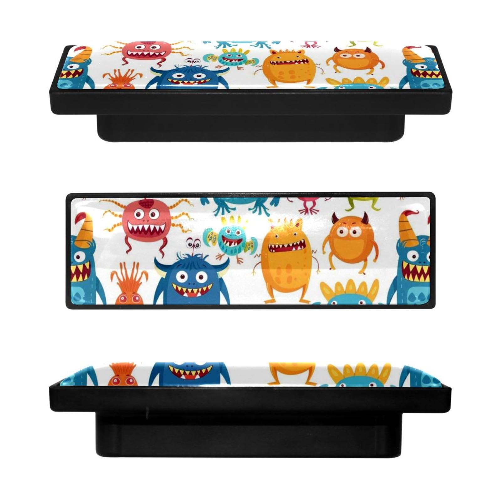 Boutons de placard de cuisine rectangulaires motif monstre mignon - Lot de 4 rigolos