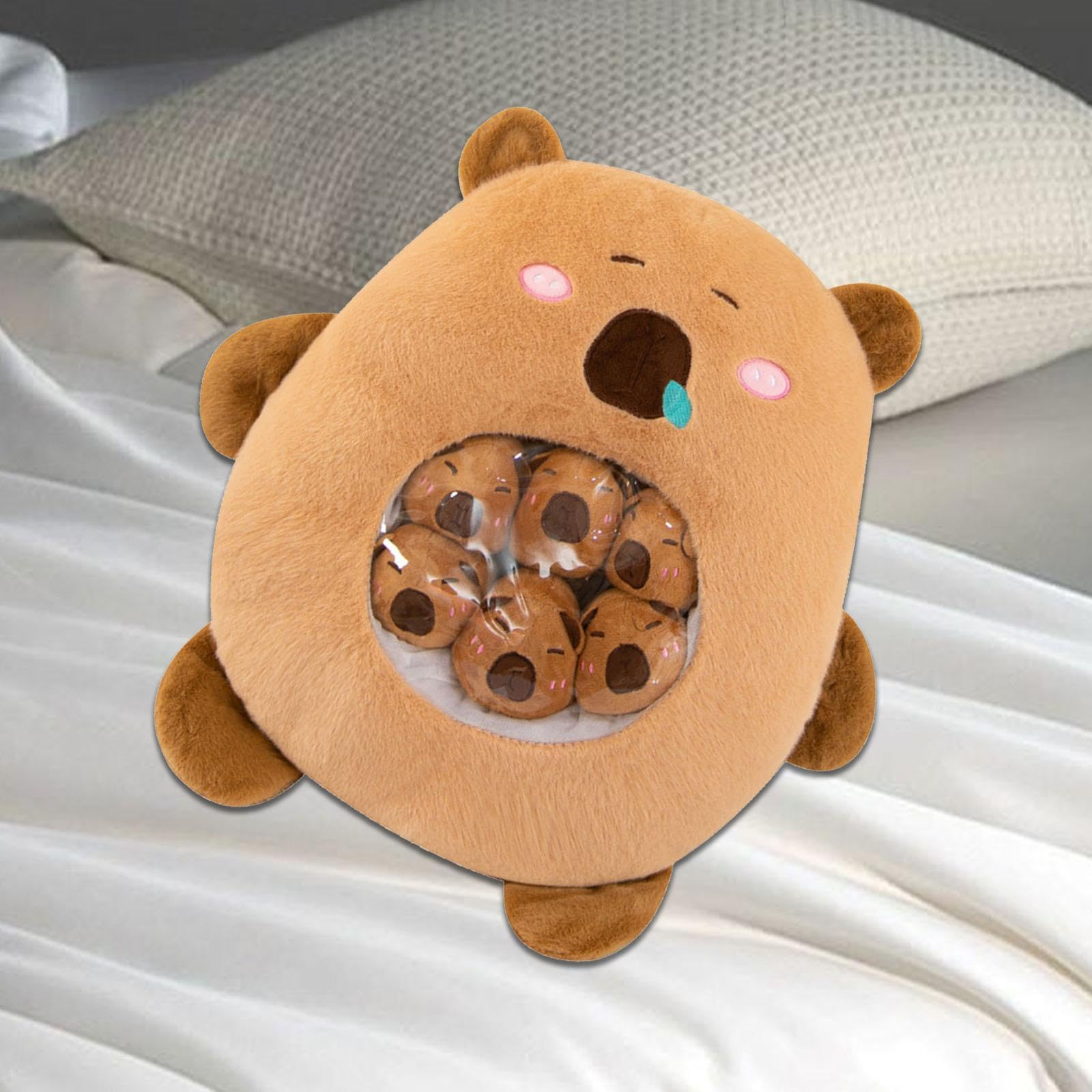 Capybara Plüschtier, Abnehmbare Tierpuppe, Cartoon Raumdekor, mit Kleiner Puppe, Plüsch Capybara Puppe für Jungen Und Mädchen, braun