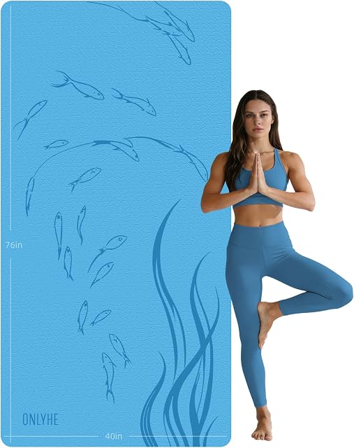 Extra Wide Yoga Mat 76" x 40" x 10mm - Thick TPE Exercise Mat for Men & Women, Non-Slip Large Fitness Mat for Pilates, Workout, Home Gym