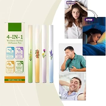 4Pcs Herbal Diffuser Pen, Portable Aromatherapy Inhaler Stick, Dual-Action Herbal Purifier Pen, Plant-Based Vaporless Fum Inhaler for Cleanse, Breathing Aid & Oral Freshening (3Box)
