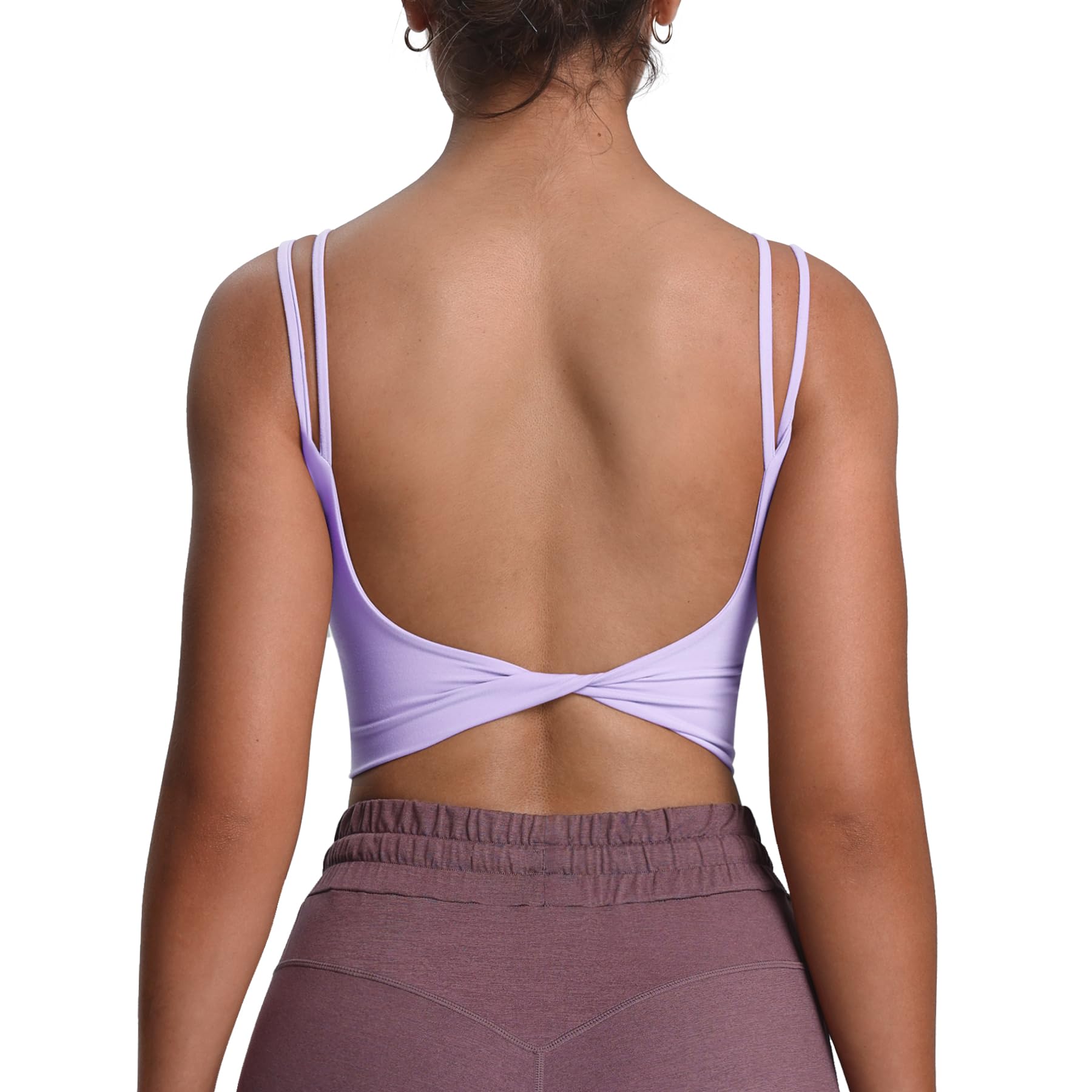 Aoxjox Women's Workout Sports Bras Fitness Yoga Crop Tank Twist Back Cami, Purple Heather, M