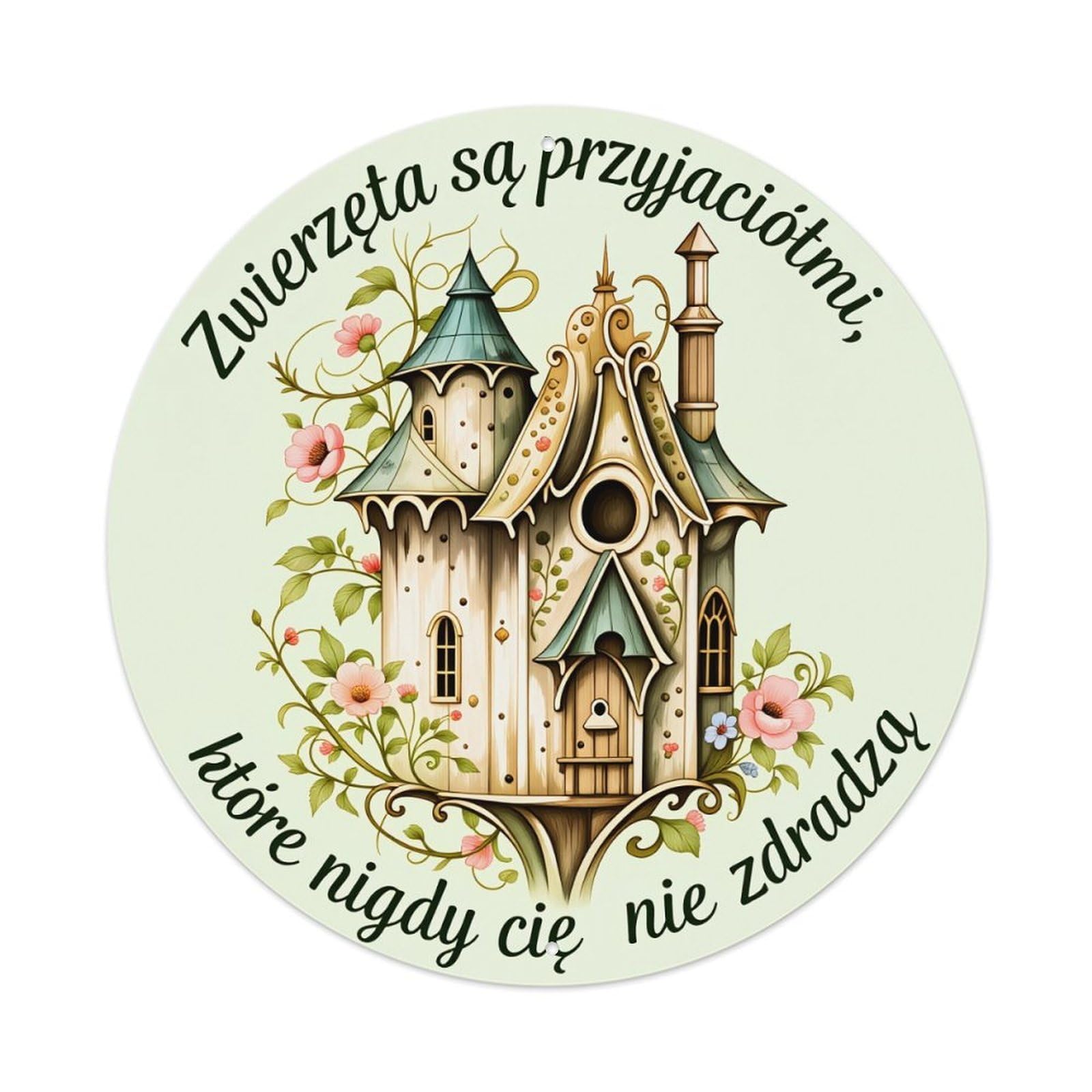 Fantasy Birdhouse Floral Design Art Round Tin Sign Vintage Style Metal Sign Home Bar Garden Wall Plaque Decor Metal Poster 8x8 Inch