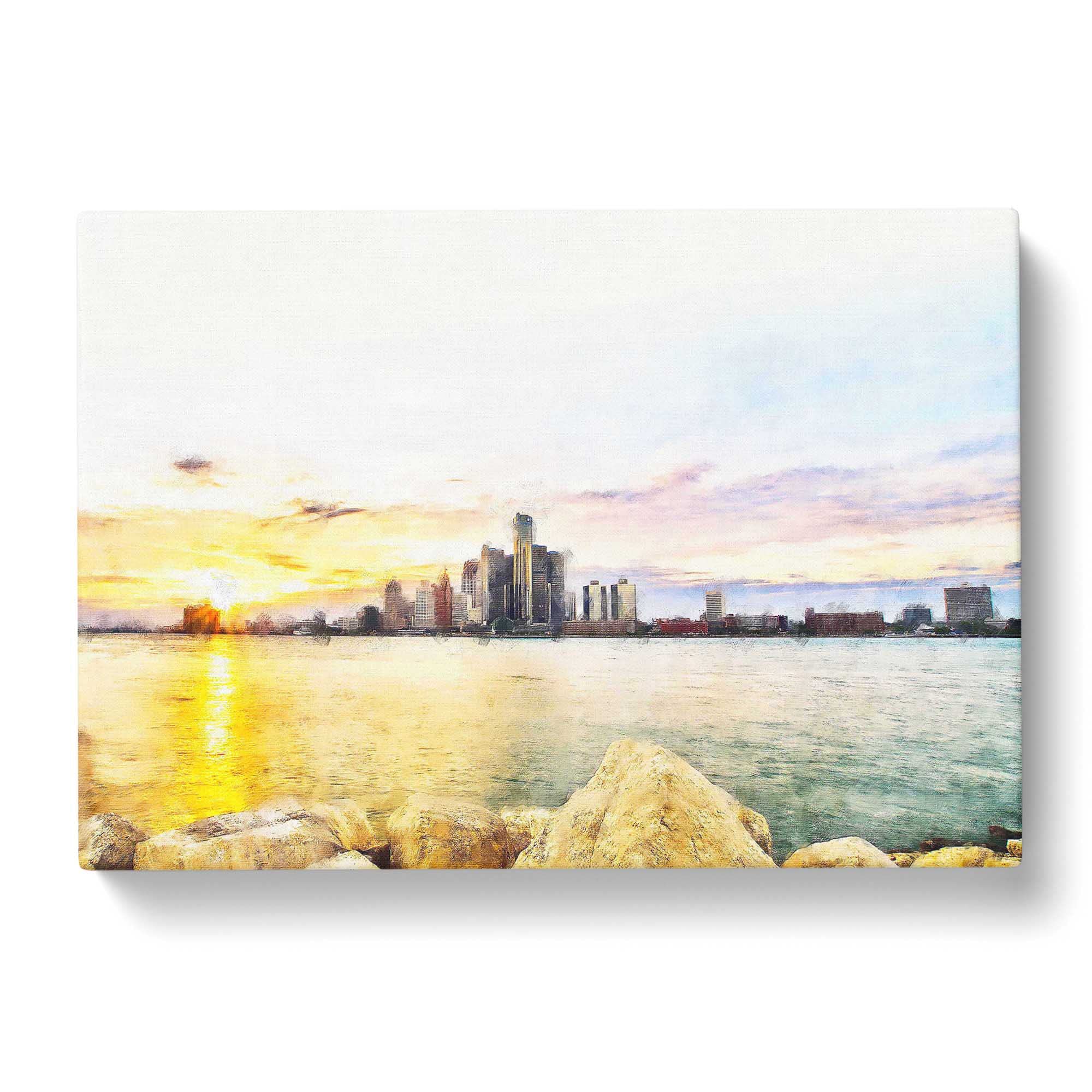 Sunrise Over The Detroit Skyline Canvas Print, Mixed, 25L x 50W cm - Image 3