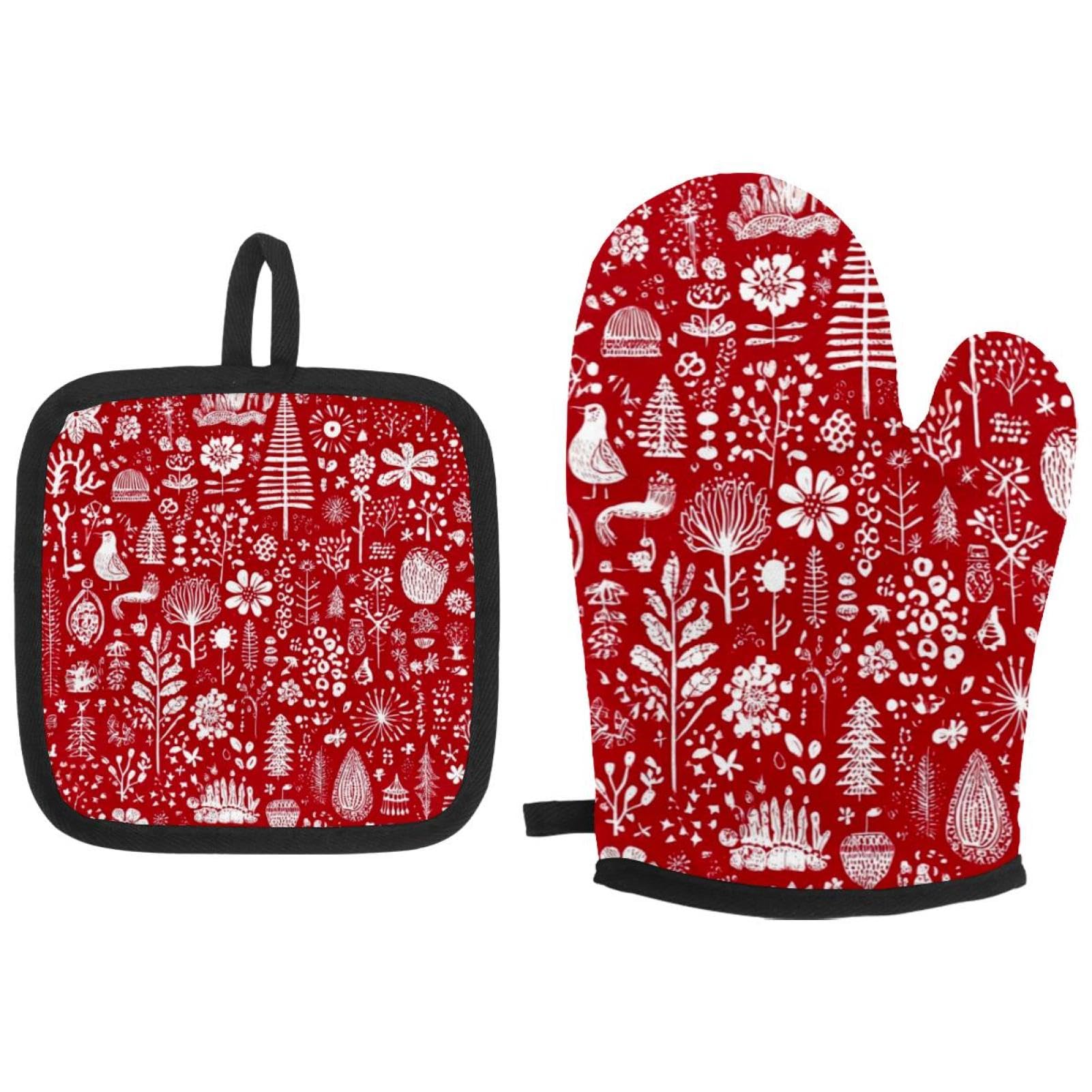 Maniques de cuisine et maniques de Noël rouges résistantes lot de 3