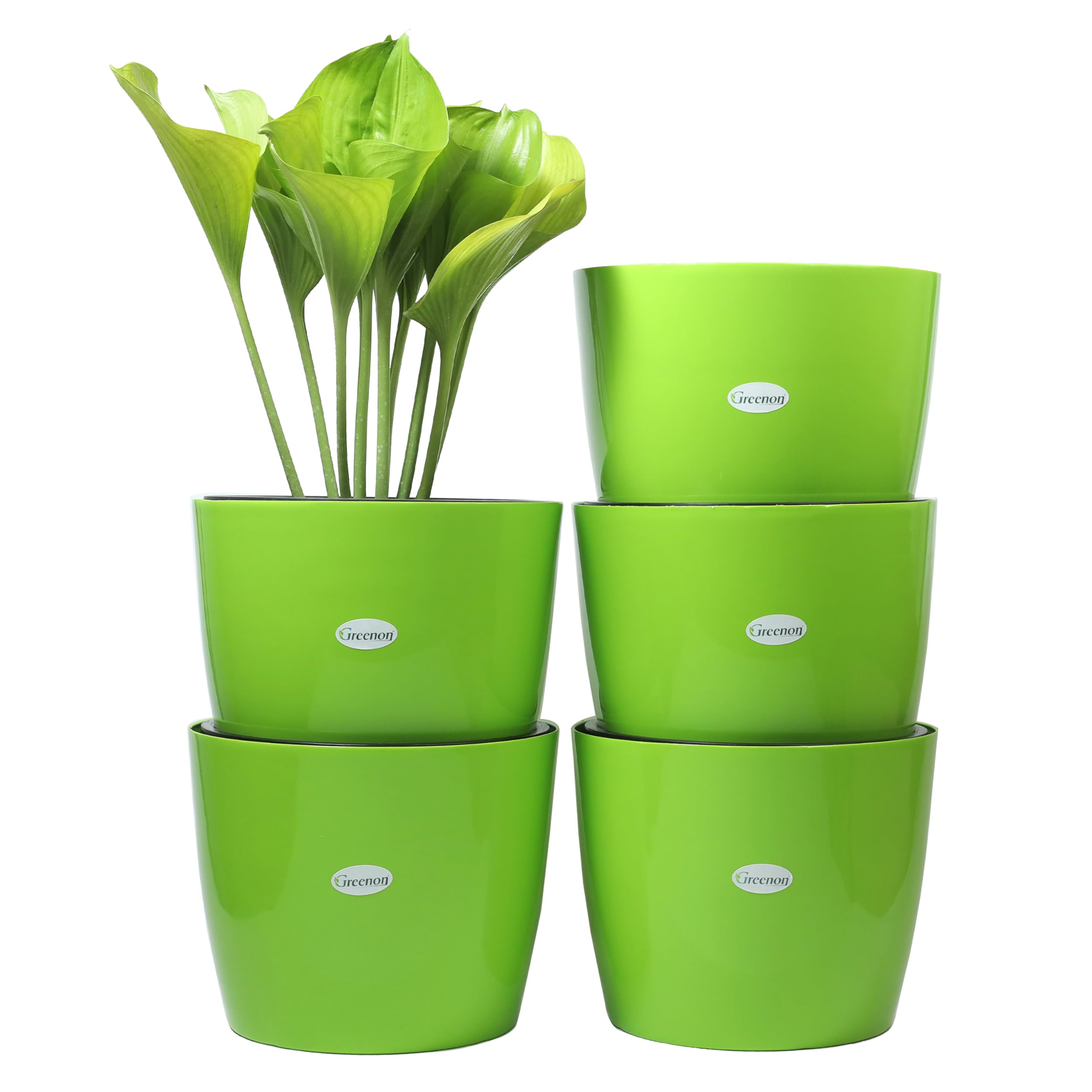 GREENON® 10 Inch Plant Pot Pack of 5 (10 Pots) Self Watering Indoor Pot | Green Outer Black Inner Flower Pot | UnFadable | Suitable for Home Indoor and Balcony Plants | Low Maintenance Big Gamla (B09B5K6SBN) Amazon Price History, Amazon Price Tracker