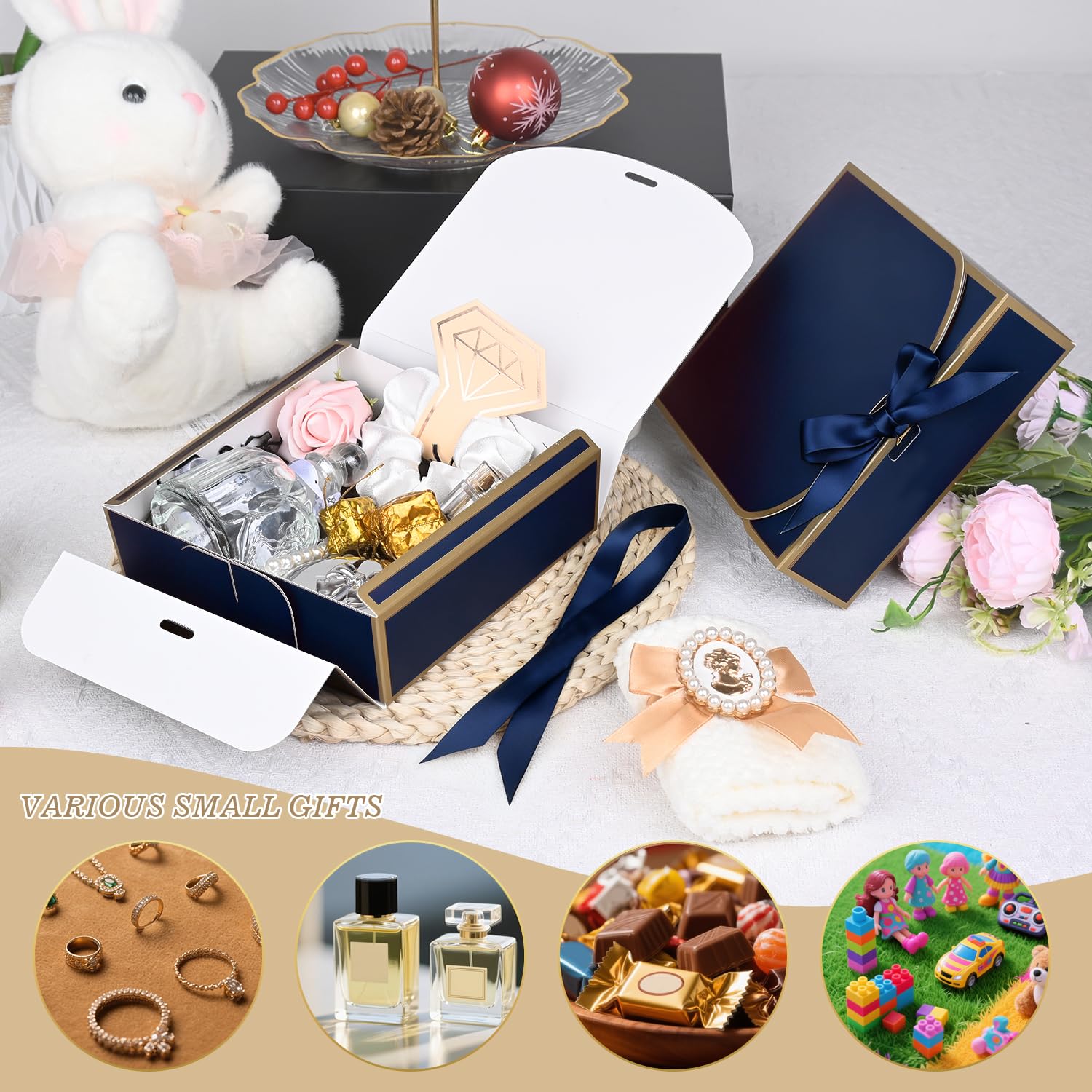 10Pack Small Gift Boxes, 6.5''x6.5''x2'' Blue Gift Boxes with Ribbon, Small Boxes for Gifts Birthday Wedding Party Valentine's Day Mother's Day