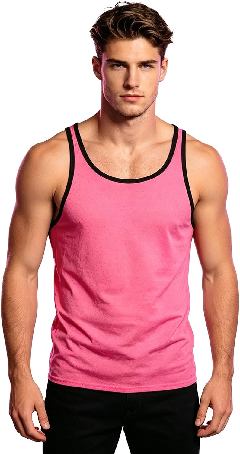 ACSUSS Men See Through Mesh Slim Fit Stringer Tank Top Sheer Transparent Quick Dry Undershirt Summer Tee Shirt