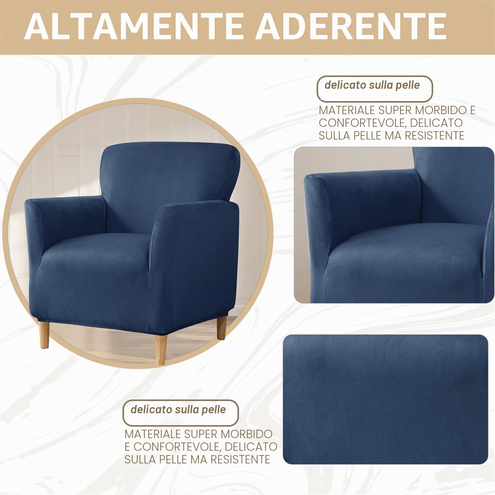 Copripoltrona 1 Posto con Braccioli Universale Copri Poltrona Elasticizzato Lavabile Fodere per Poltrone Fodere per Sedie Copripoltrona Sedie A Vasca Fodera Poltrona Club per Home (Blu navy)