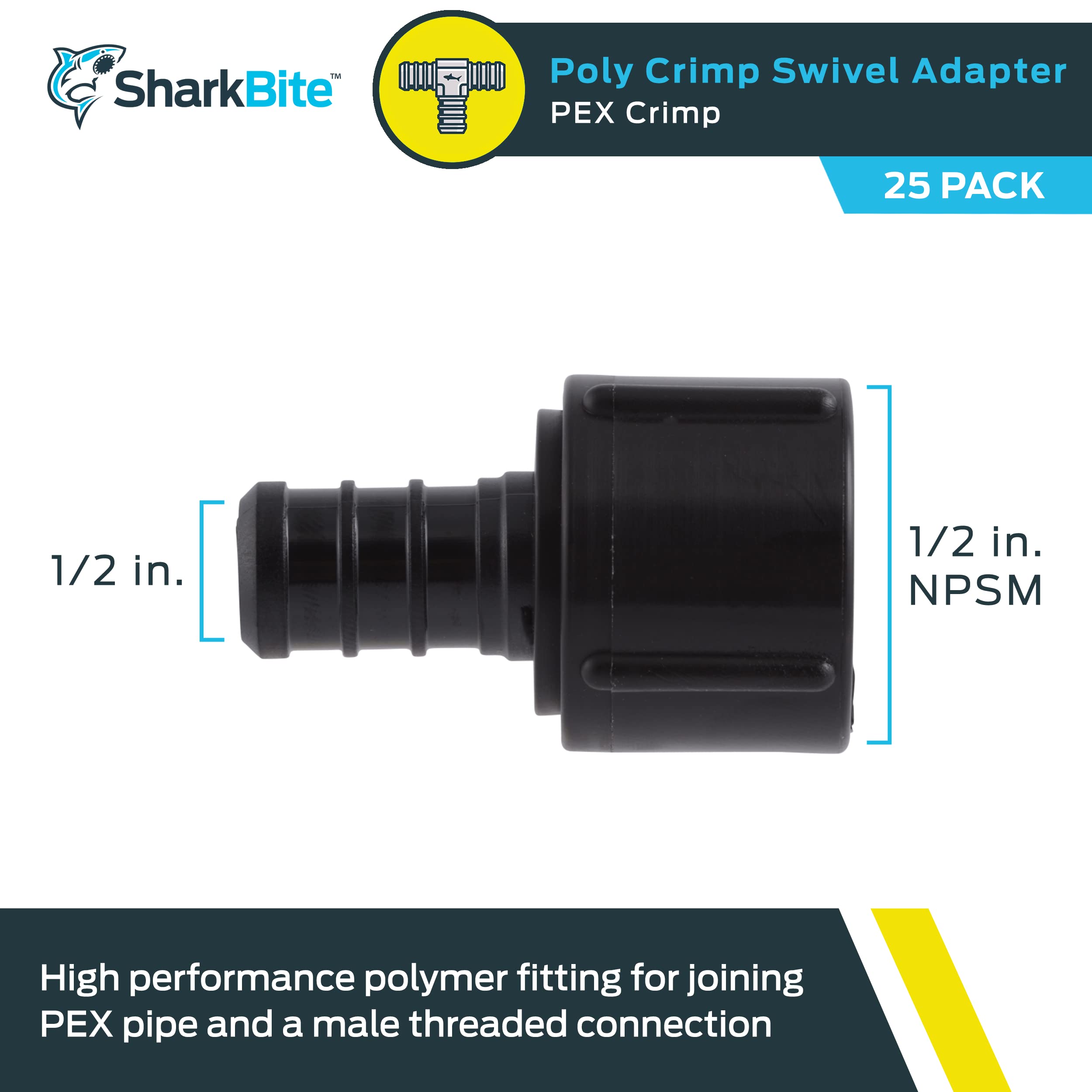 SharkBite Accesorios de crimpado de polietileno UP526, 1,27 cm, paquete de 25
