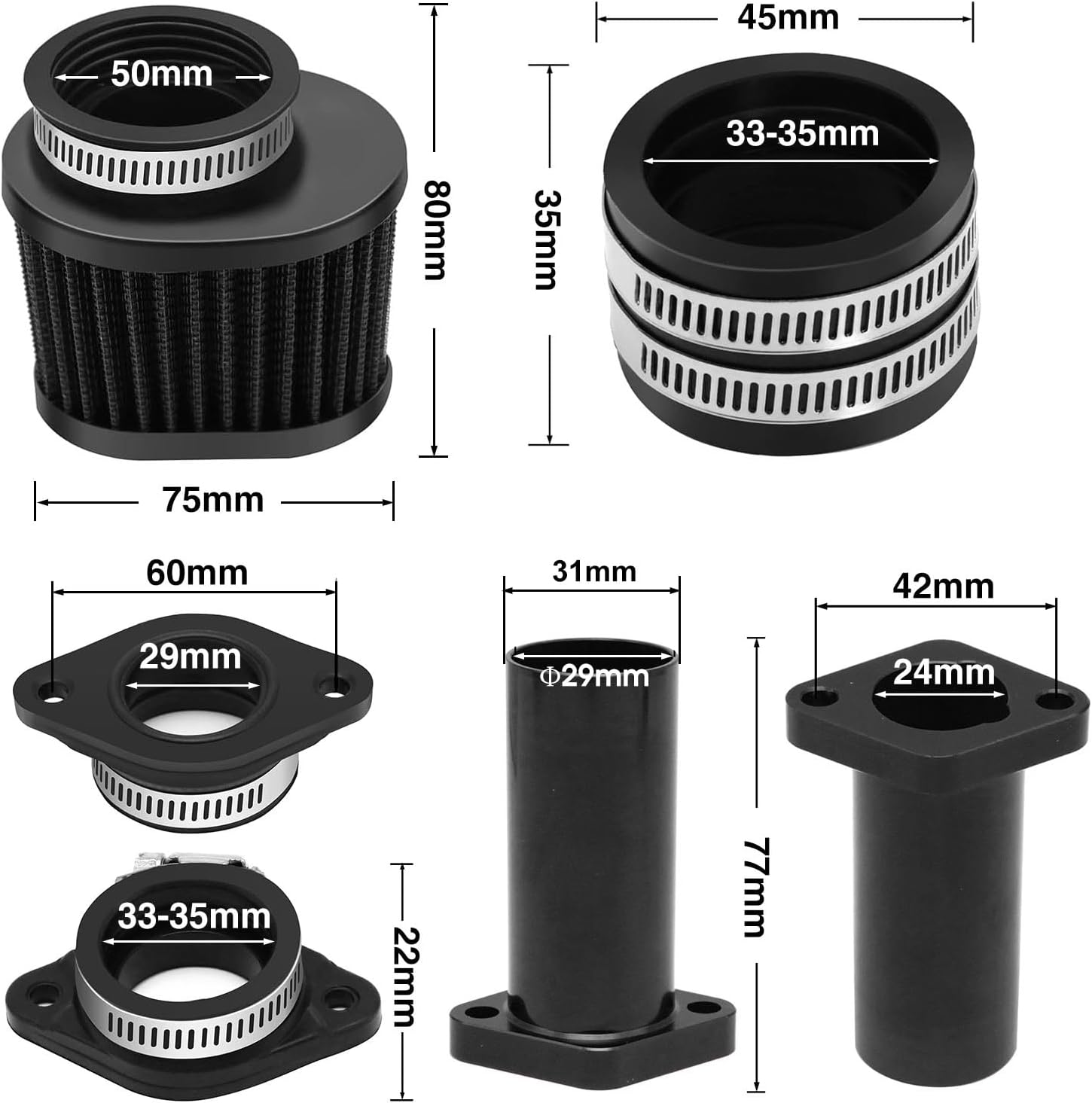 Carburetor PW-K Carb with Air Filter Intake Manifold Adapter Visible Float Bowl 90°Guide Elbow Tube for Predator 212 GX160 GX200 BT200X CT200U Pit Dirt Bike Enduro Off Road ATV Quad Scooter (24mm)