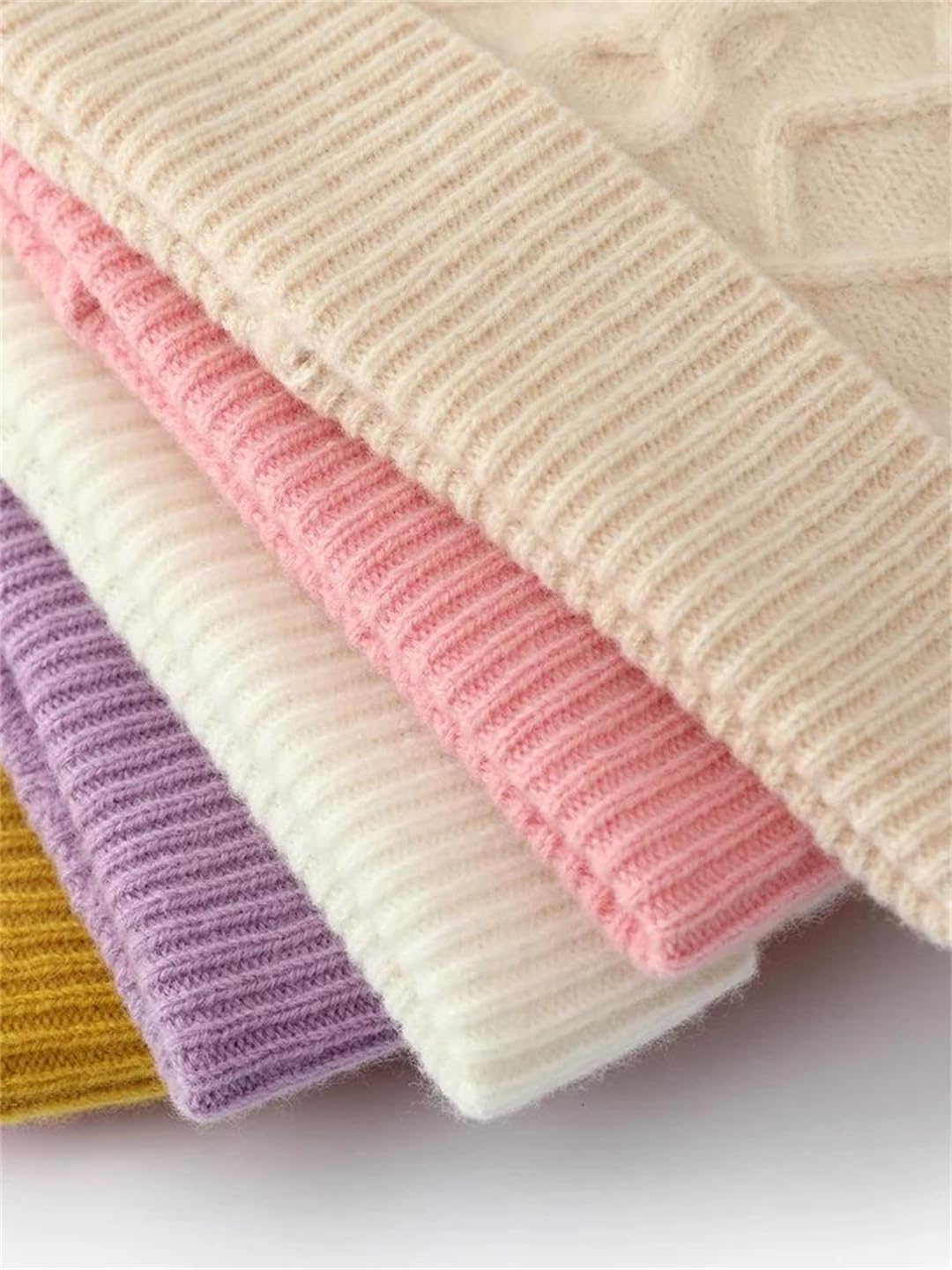 Women Merino Wool Knitted Thick Warm and Soft Outdoor Solid Beanie Caps Hats